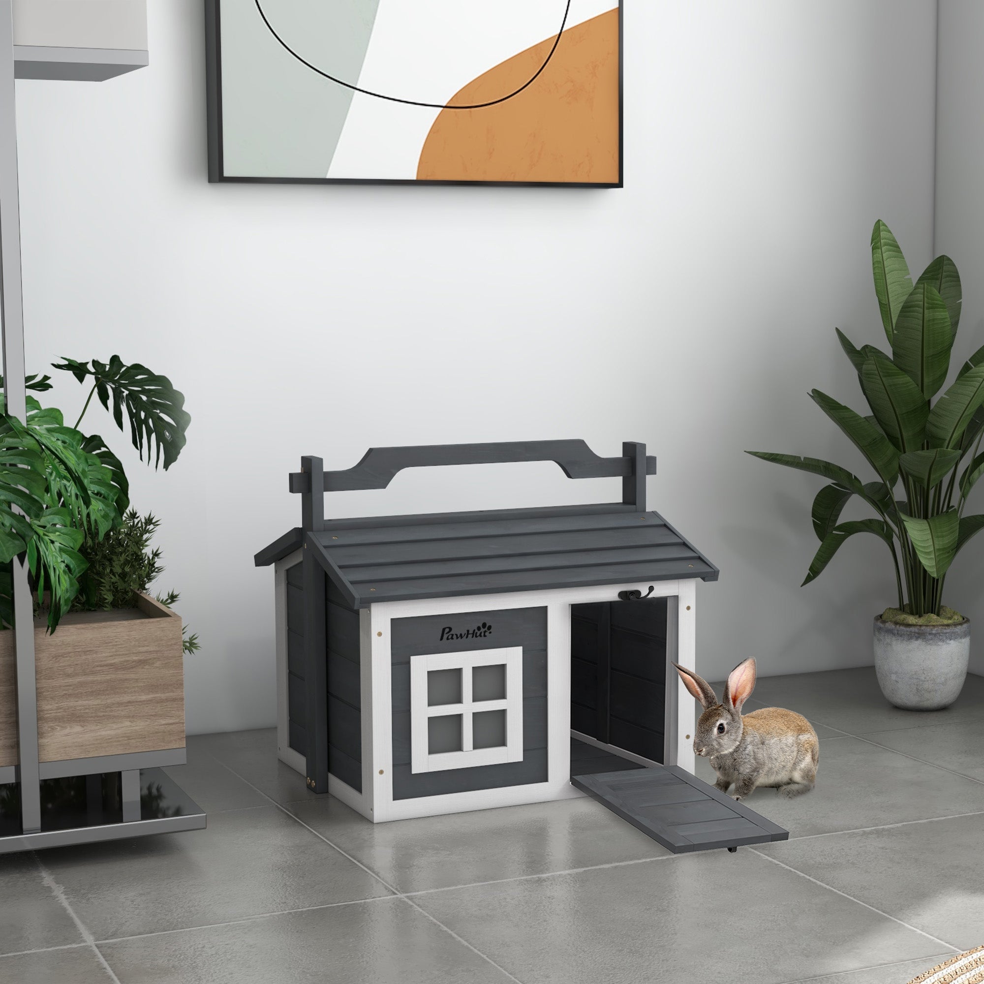 pawhut-clapier-portable-2-pi-ces-lapin-cochon-d-inde-int-rieur-ext-rieur-gris image 3