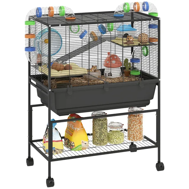 pawhut-cage-petit-rongeur-3-tages-color-e-avec-tubes-et-rangement image 1