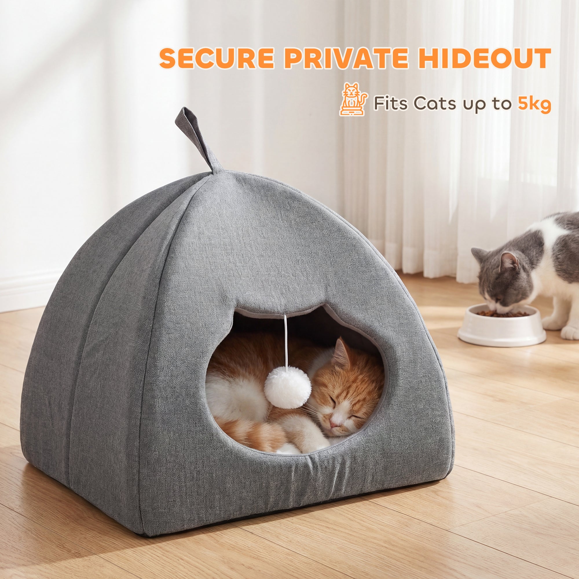 pawhut-niche-grotte-pour-chat-avec-coussin-r-versible-et-balle-42x42x39-cm-gris image 8
