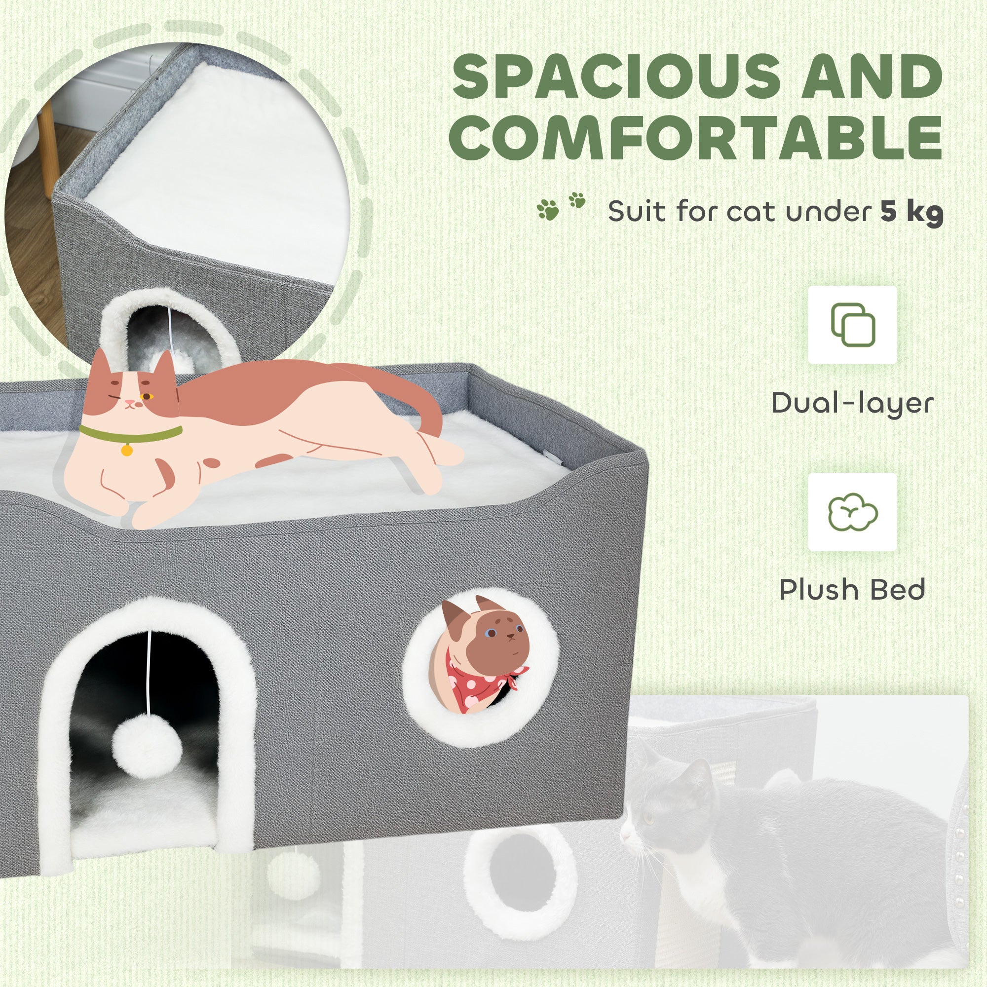 pawhut-maison-pour-chat-pliable-avec-griffoir-coussin-et-balle image 8