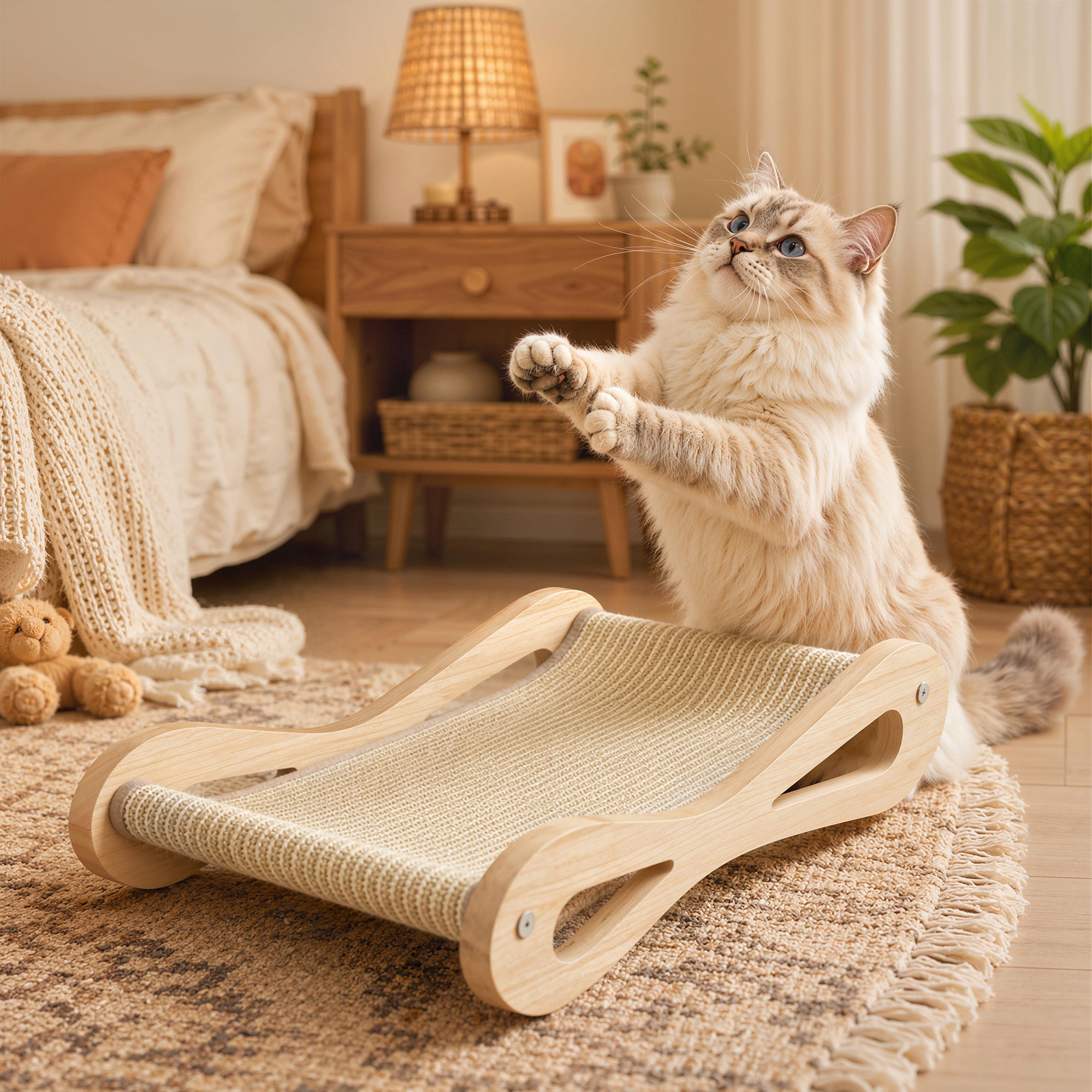 pawhut-lit-griffoir-2-en-1-sisal-avec-transat-bois-de-pin-60-x-35-x-13-cm-blanc- image 4