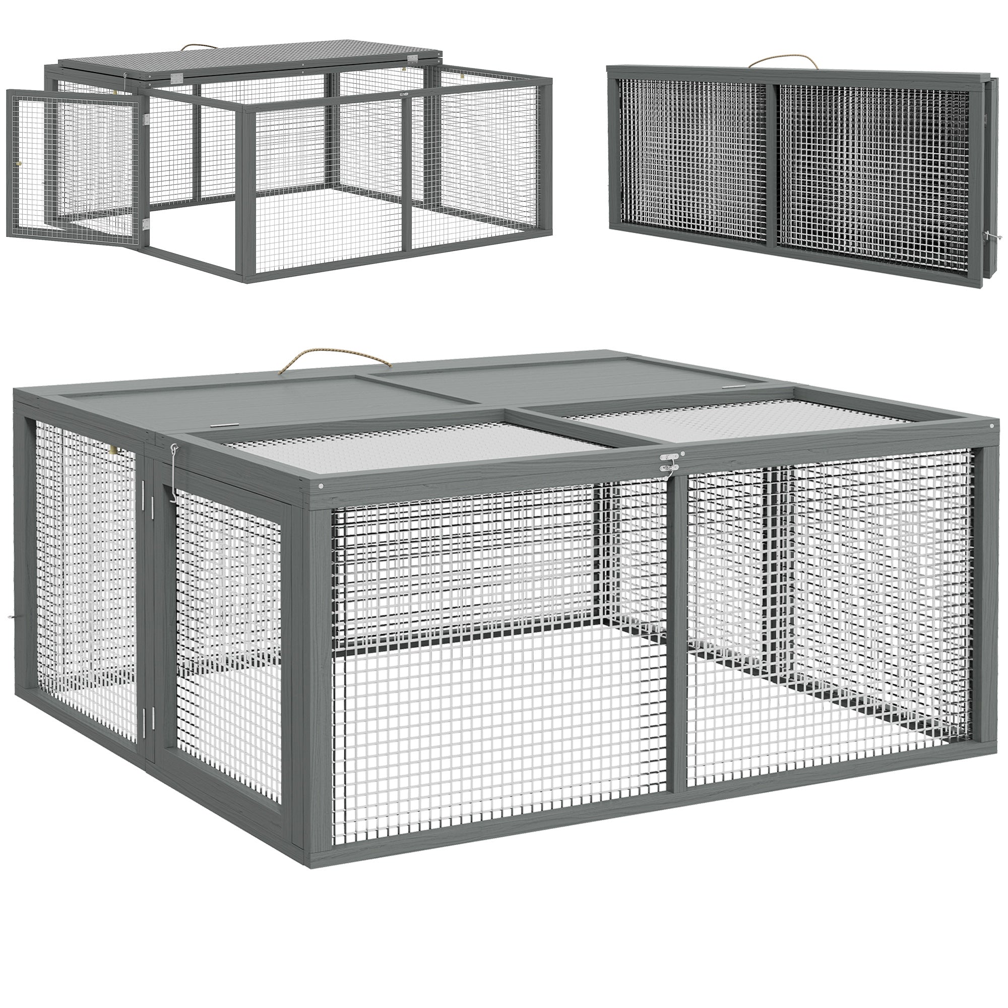 pawhut-clapier-lapin-pliable-en-bois-avec-toit-ouvrant-2-3-lapins-gris image 1