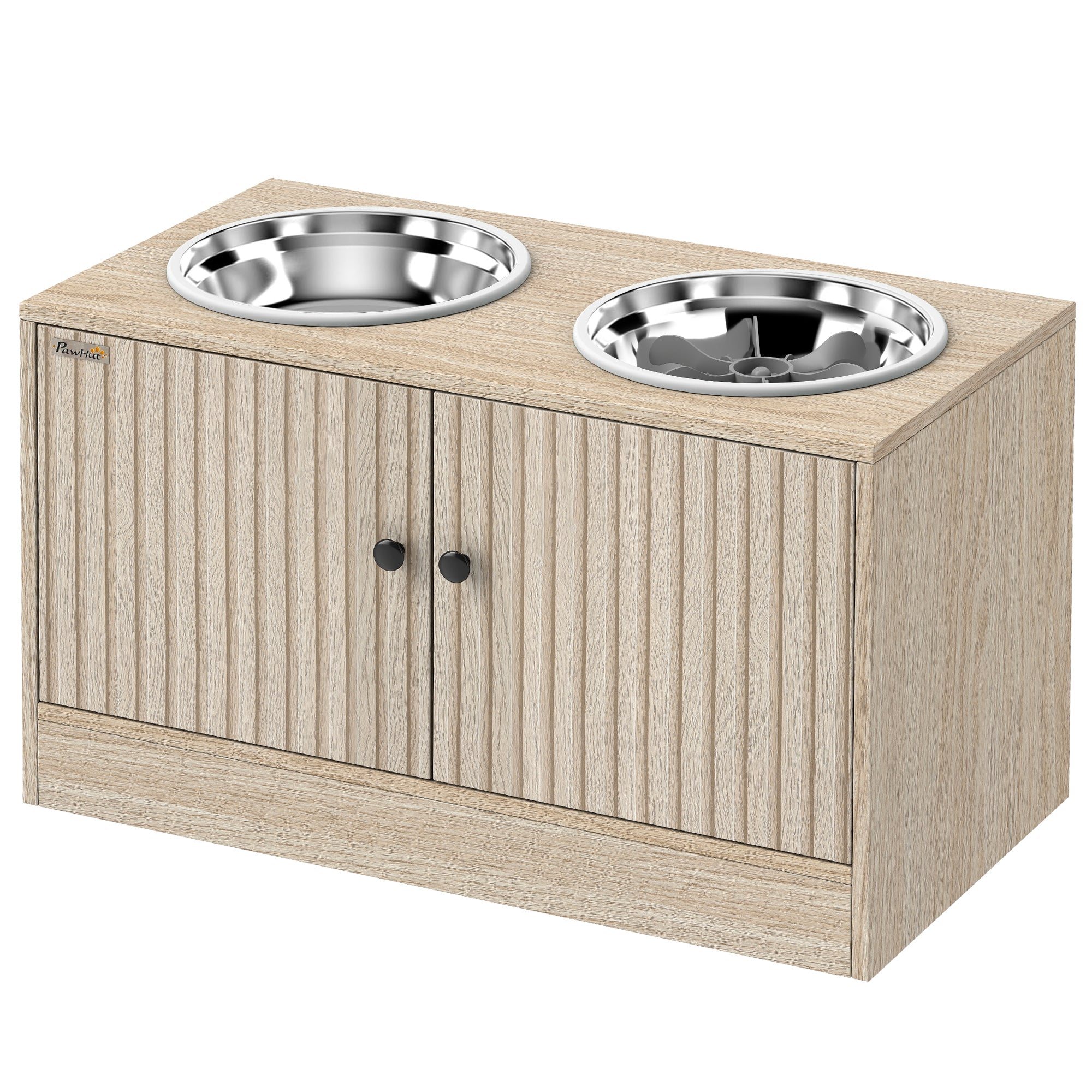 pawhut-gamelles-sur-lev-es-pour-chien-avec-meuble-ch-ne-et-2-bols-inox image 2
