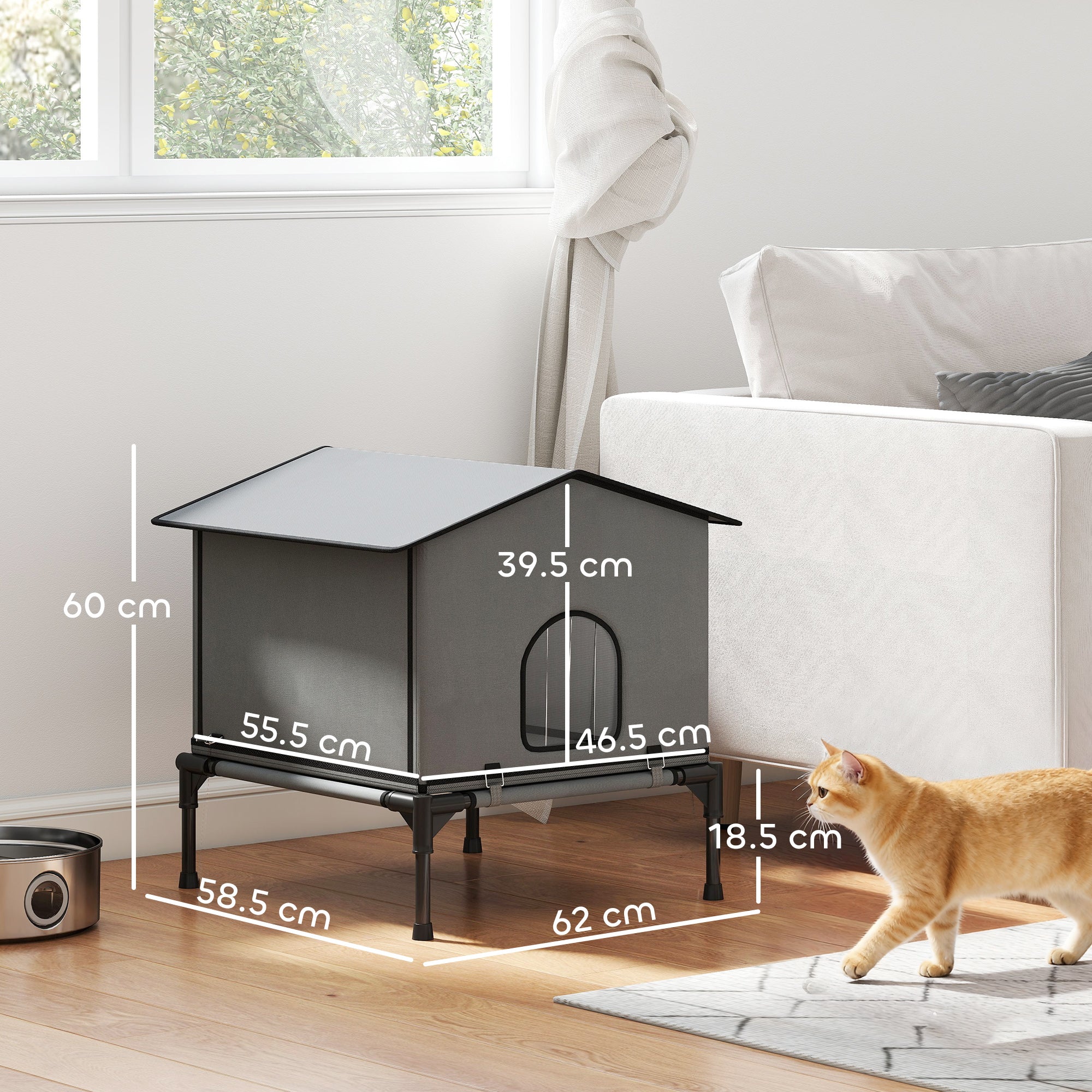 pawhut-maison-d-ext-rieur-sur-lev-e-pour-chat-avec-lit-amovible-gris image 5