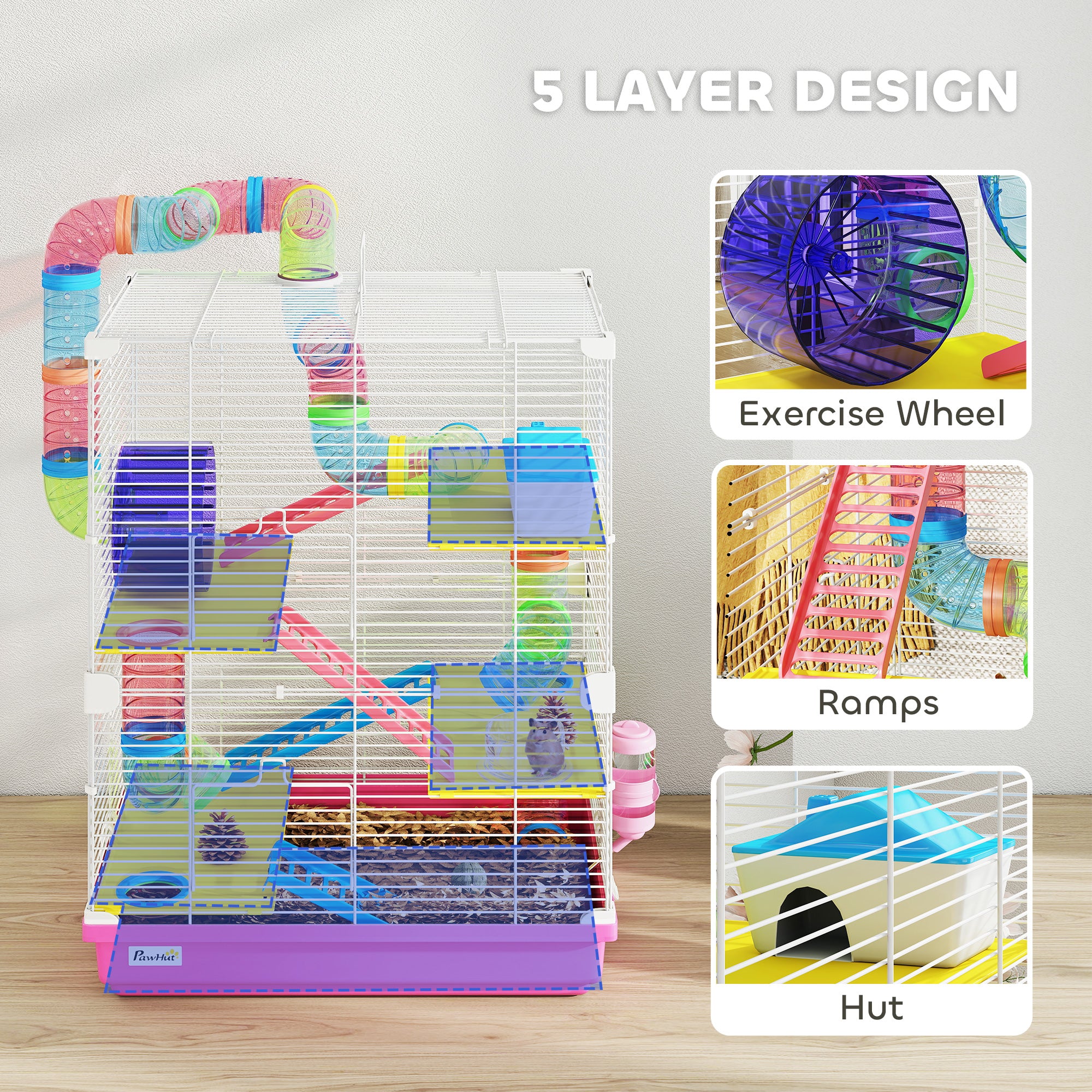 pawhut-cage-hamster-5-tages-rose-avec-roues-tubes-et-accessoires-pour-gerbilles image 8