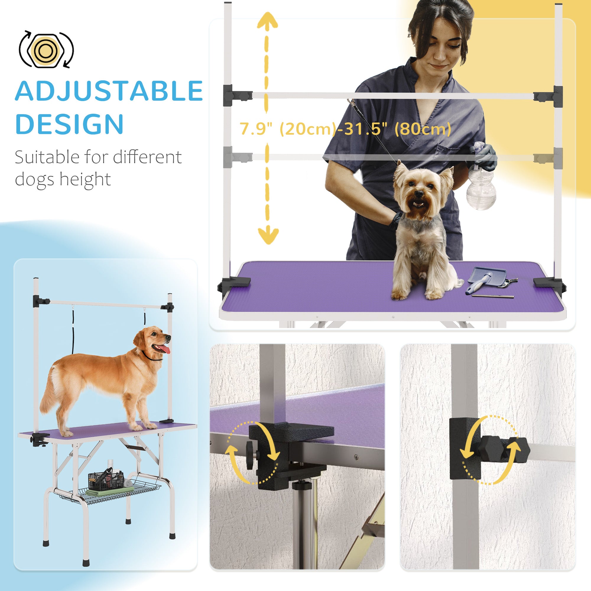 pawhut-table-de-toilettage-pliable-43-avec-bras-r-glable-et-dessus-antid-rapant- image 6