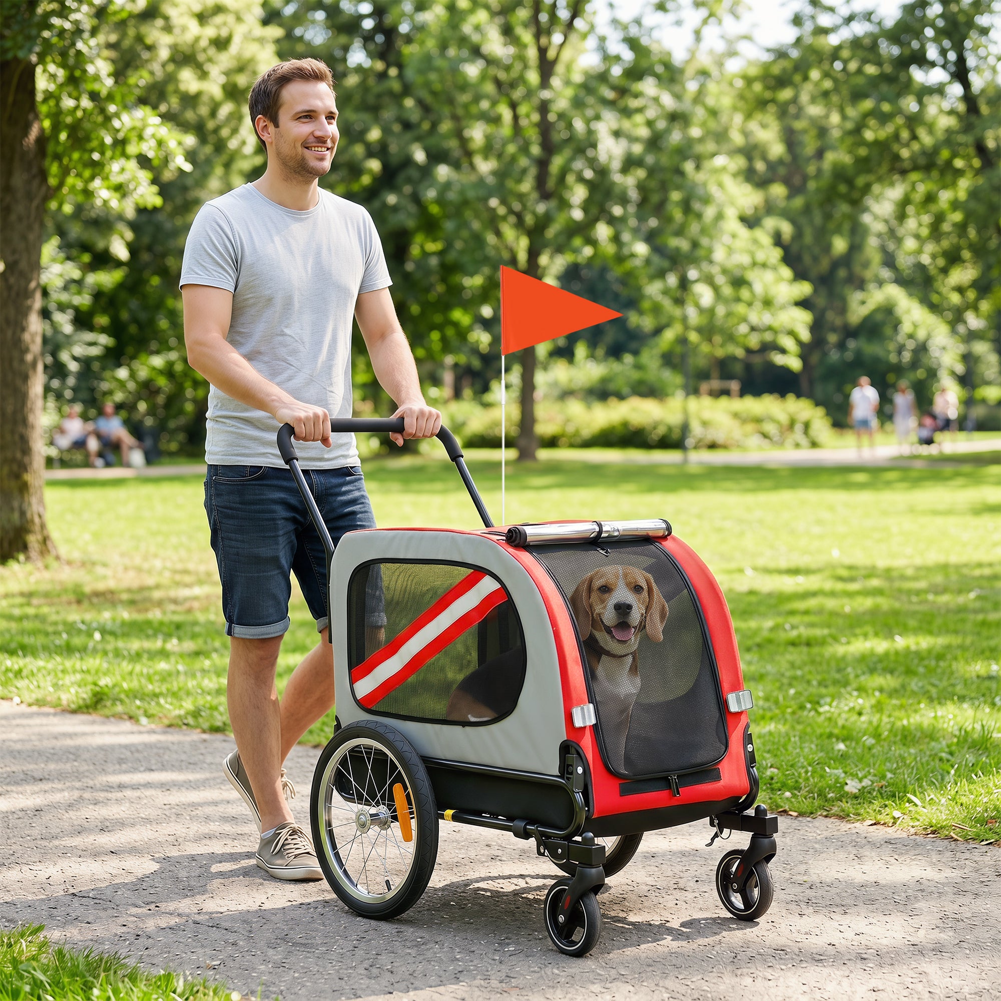 pawhut-remorque-v-lo-2-en-1-pliable-avec-poussette-pour-chiens-moyens-rouge image 4