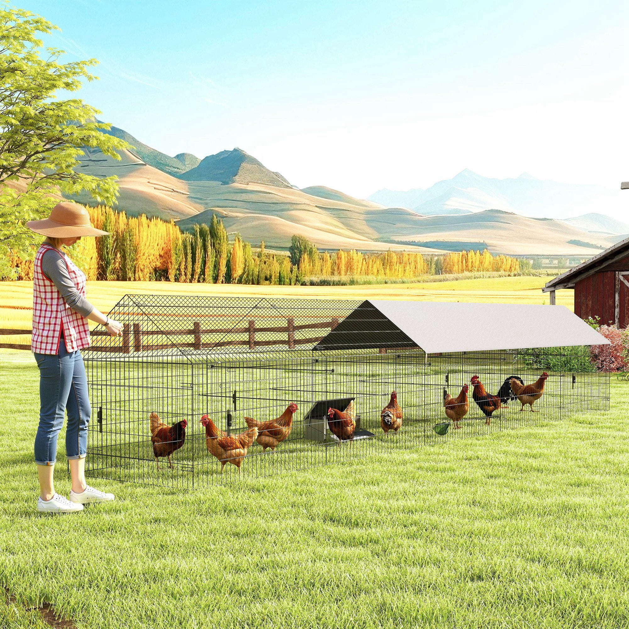 pawhut-enclos-poulailler-m-tal-avec-b-che-et-10-portes-pour-7-9-poules-gris image 3
