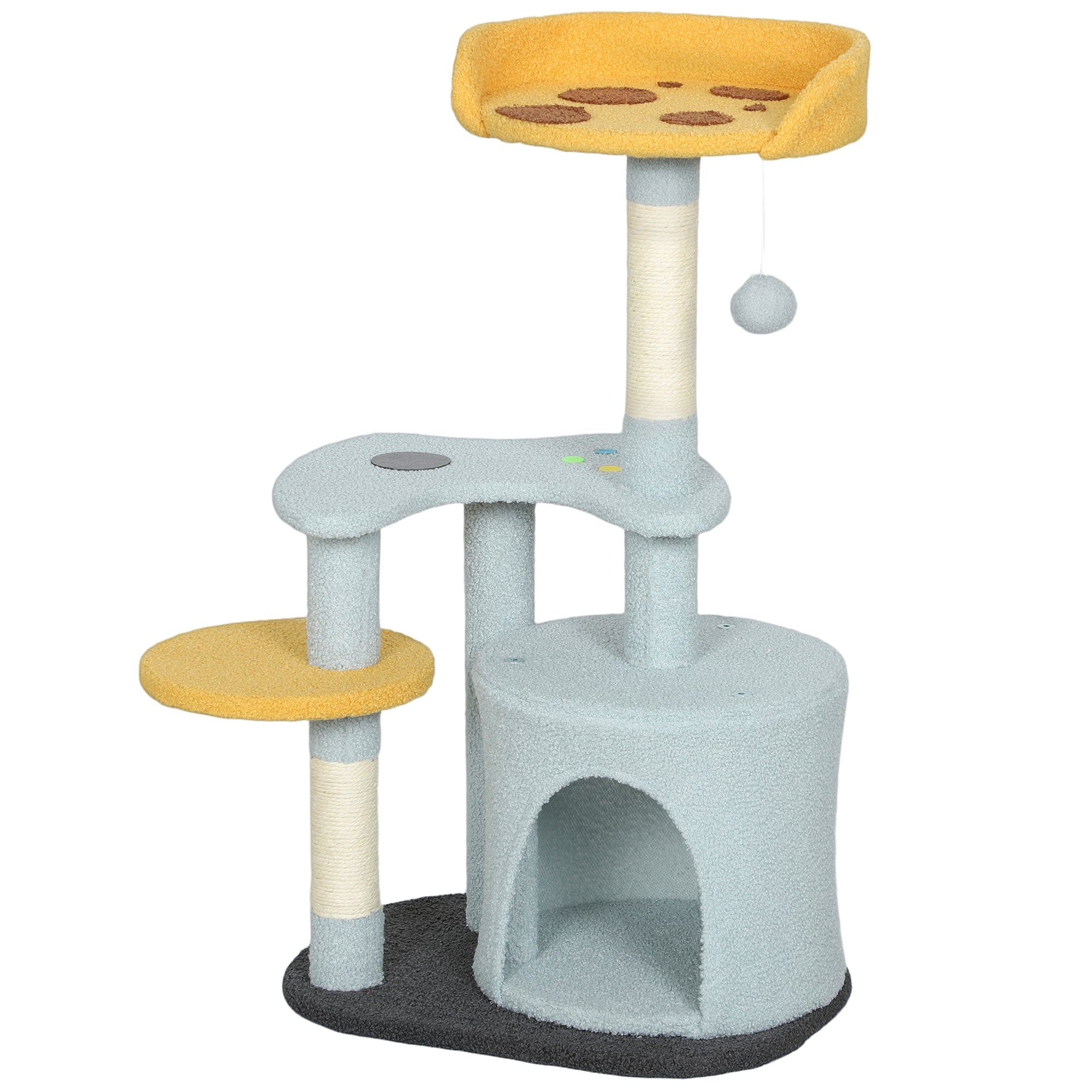 pawhut-arbre-chat-80-cm-avec-niche-perchoir-pizza-et-griffoir-sisal-bleu image 2