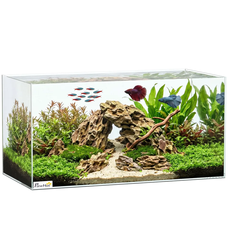 pawhut-aquarium-en-verre-51l-avec-tapis-de-protection-pour-poissons-crevettes-et image 1