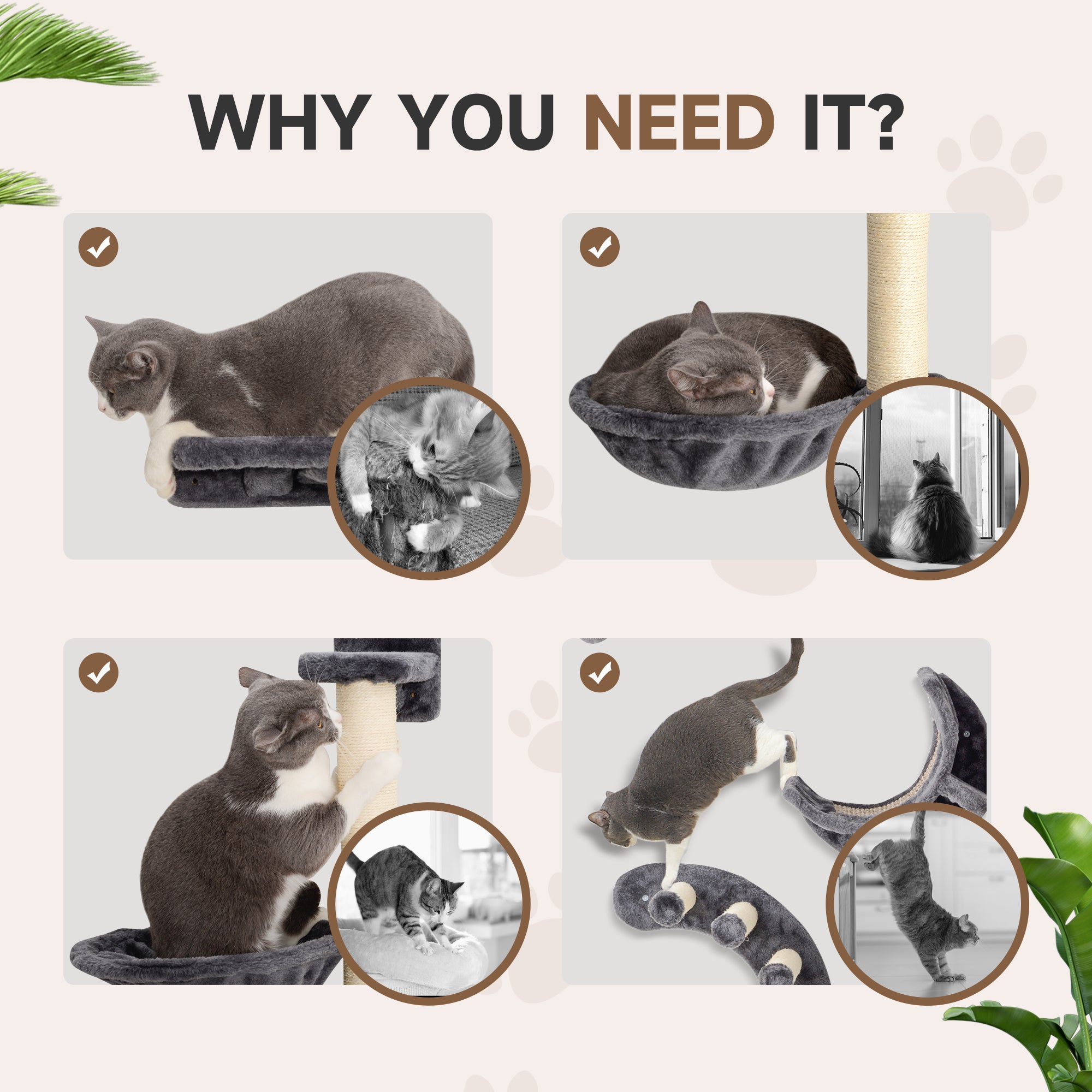 pawhut-mur-d-escalade-chat-4-pi-ces-avec-hamac-et-griffoirs-gris image 8