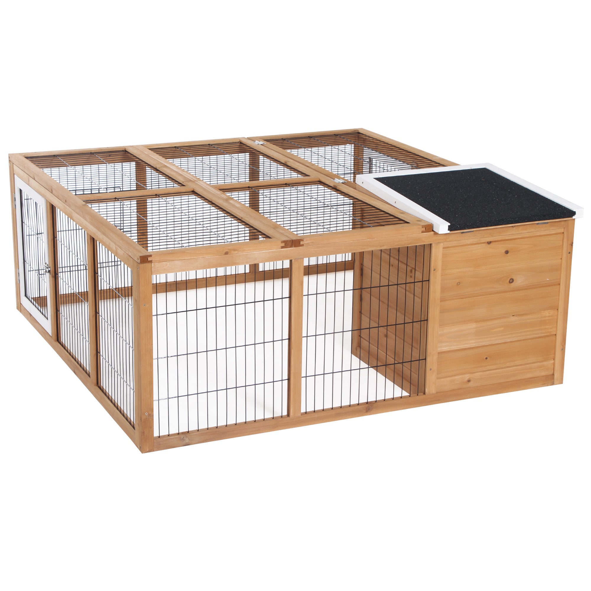 pawhut-clapier-lapin-bois-120-cm-haven-avec-parc-et-toit-ouvrant-jaune image 2