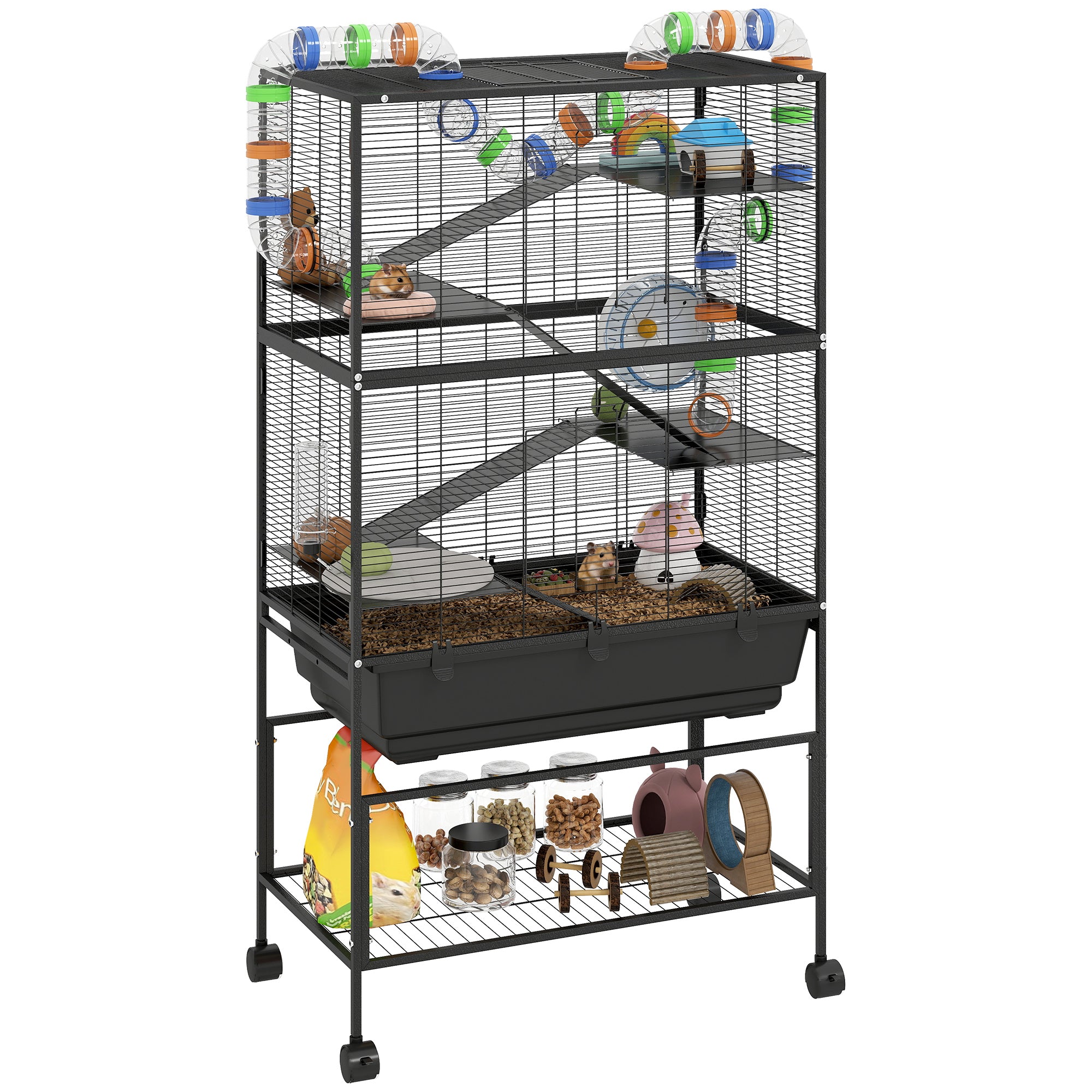 pawhut-cage-hamster-gerbille-5-niveaux-color-e-avec-rangement-et-roulettes image 1