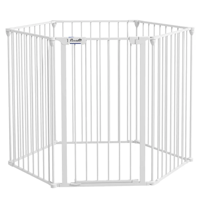 pawhut-parc-pour-chien-6-panneaux-90-cm-barri-re-murale-blanche-avec-verrouillag image 1