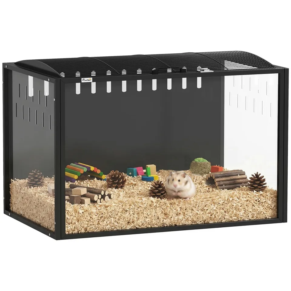 pawhut-cage-hamster-acrylique-dessus-ouvrable-81-x-51-x-53-cm-noir image 1