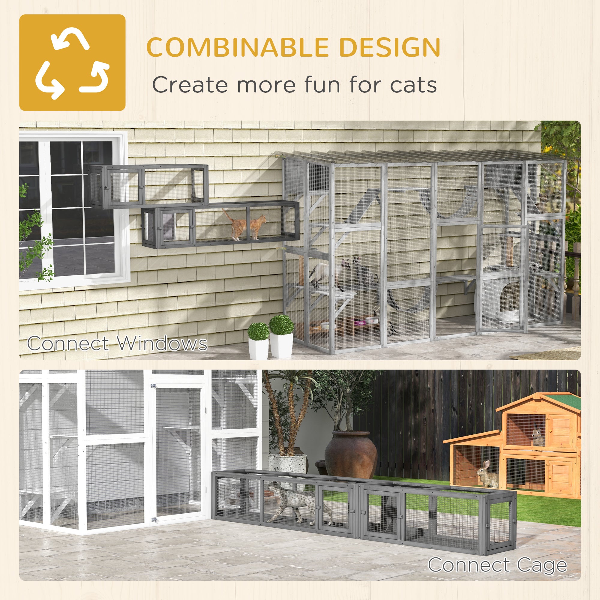 pawhut-tunnel-chat-ext-rieur-bois-250-cm-8-portes-modulable-gris-fonc image 7