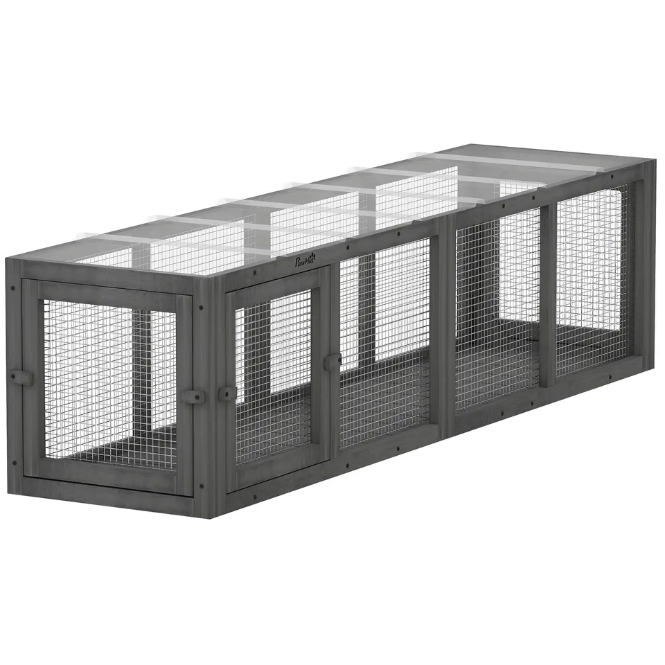 pawhut-tunnel-ext-rieur-chat-bois-modulaire-3-portes-gris image 1