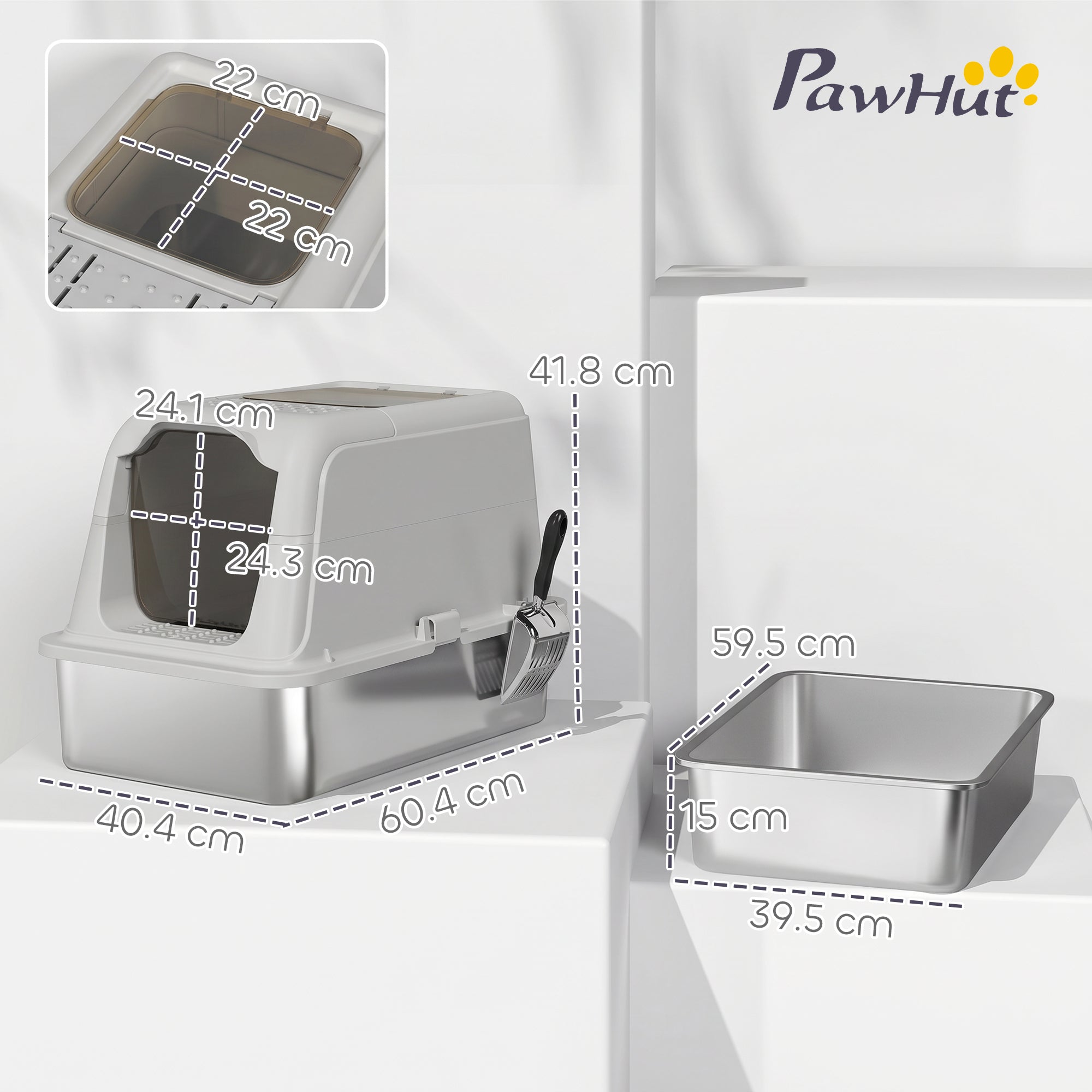 pawhut-bac-liti-re-chat-inox-xxl-ferm-double-entr-e-avant-sortie-haute image 5