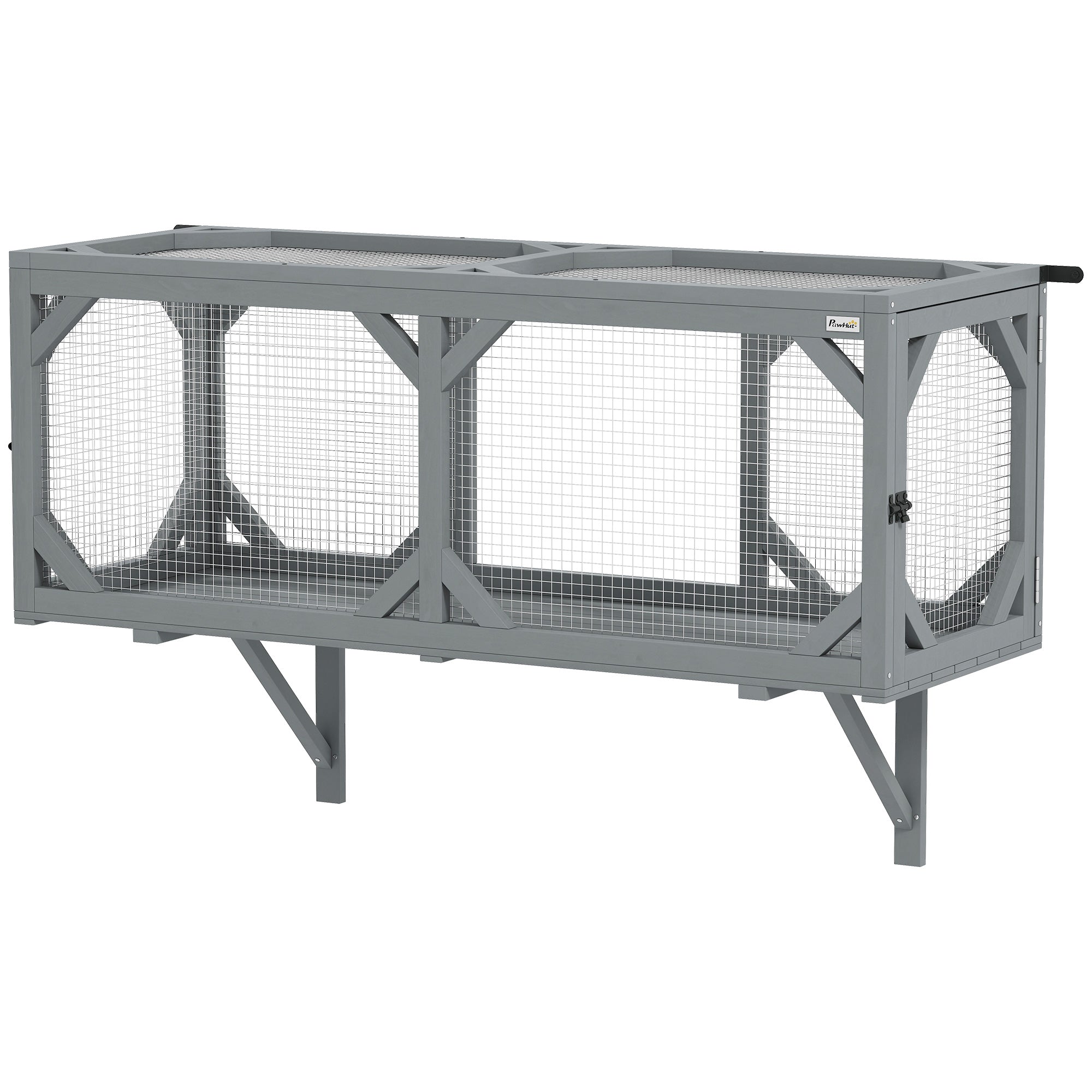 pawhut-tunnel-catio-mural-en-bois-avec-2-portes-et-design-extensible-gris image 2