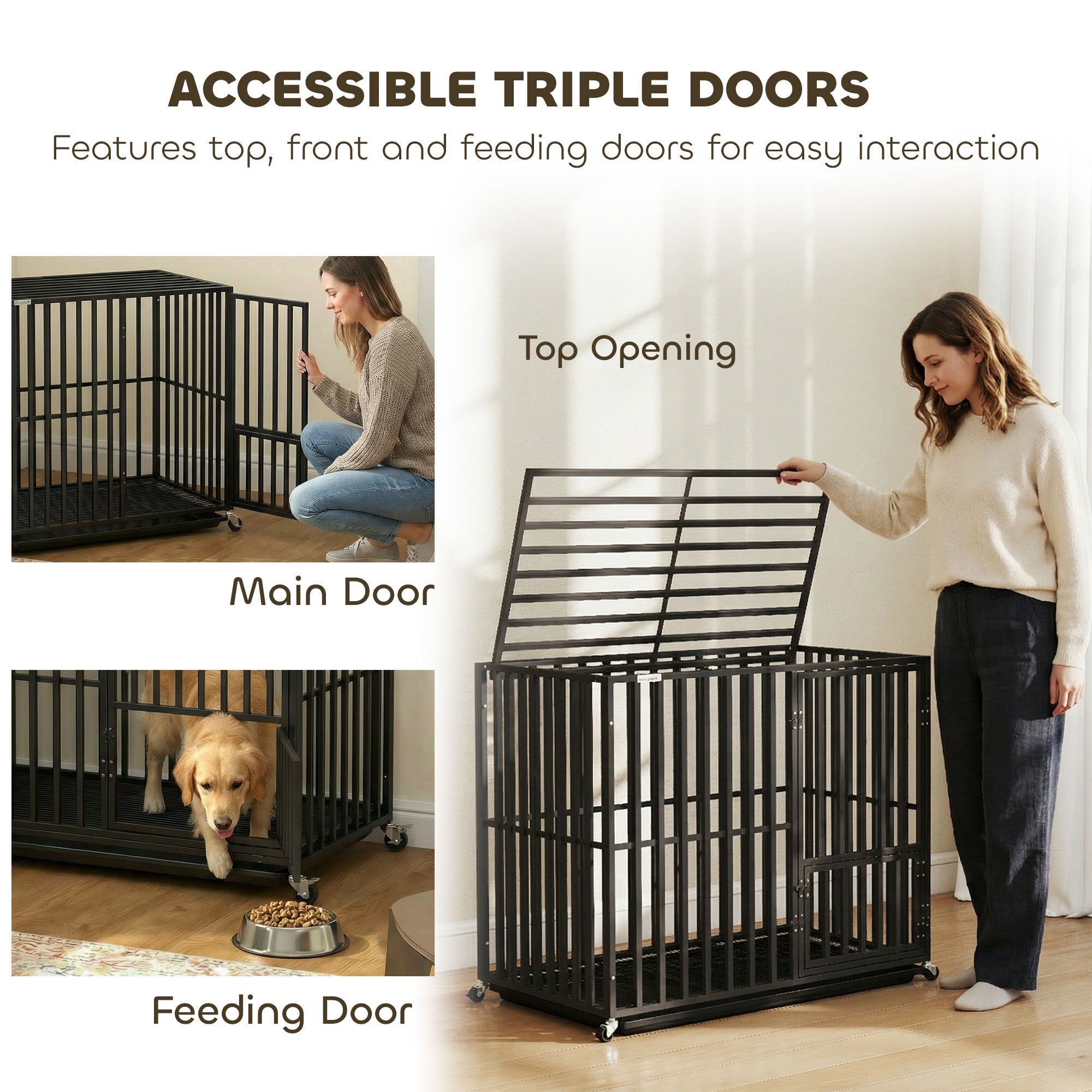 pawhut-cage-chien-robuste-roulettes-avec-plateau-et-dessus-ouvert-95x57x81-cm-no image 8