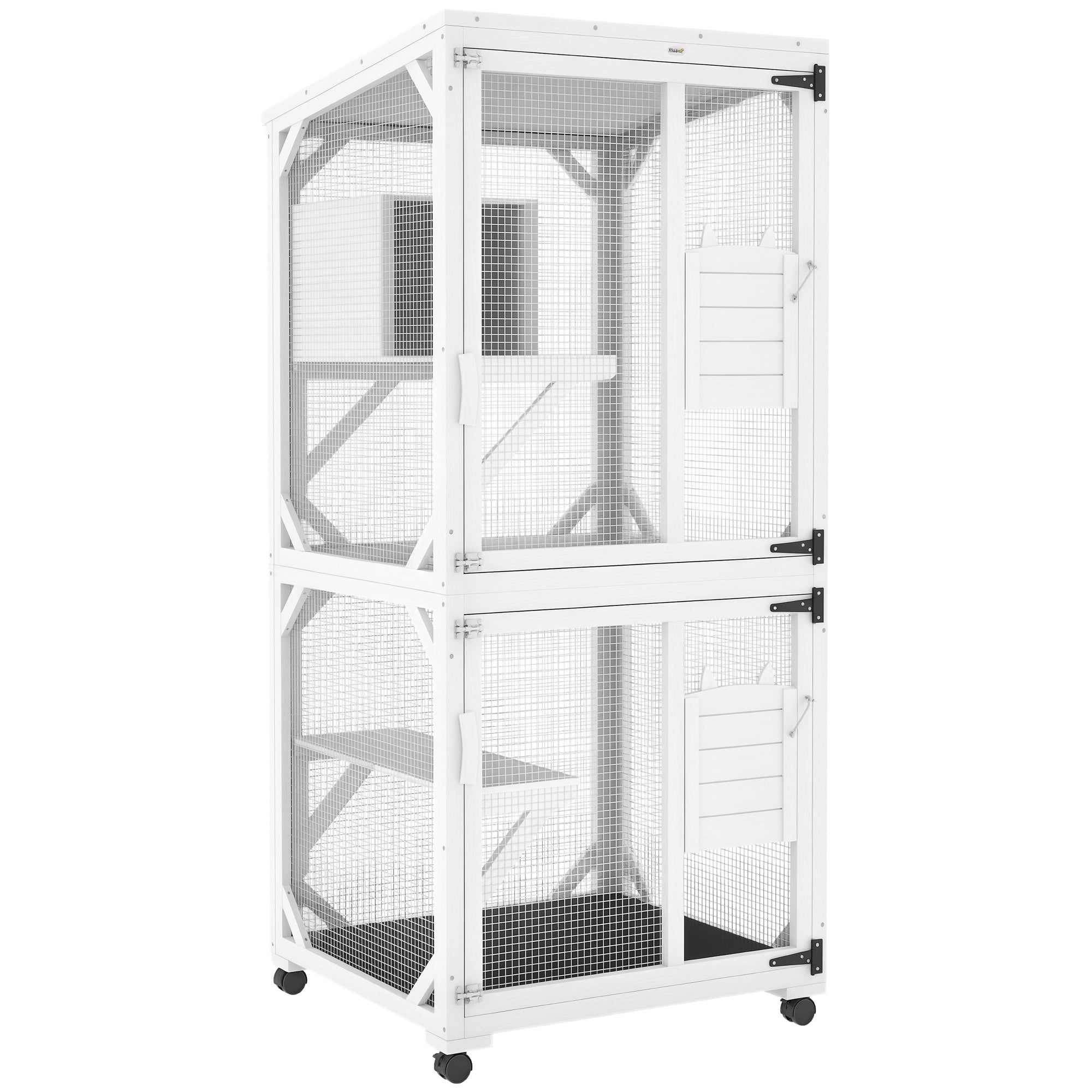 pawhut-catio-sur-lev-roulettes-182-cm-avec-plateformes-et-toit-blanc image 1