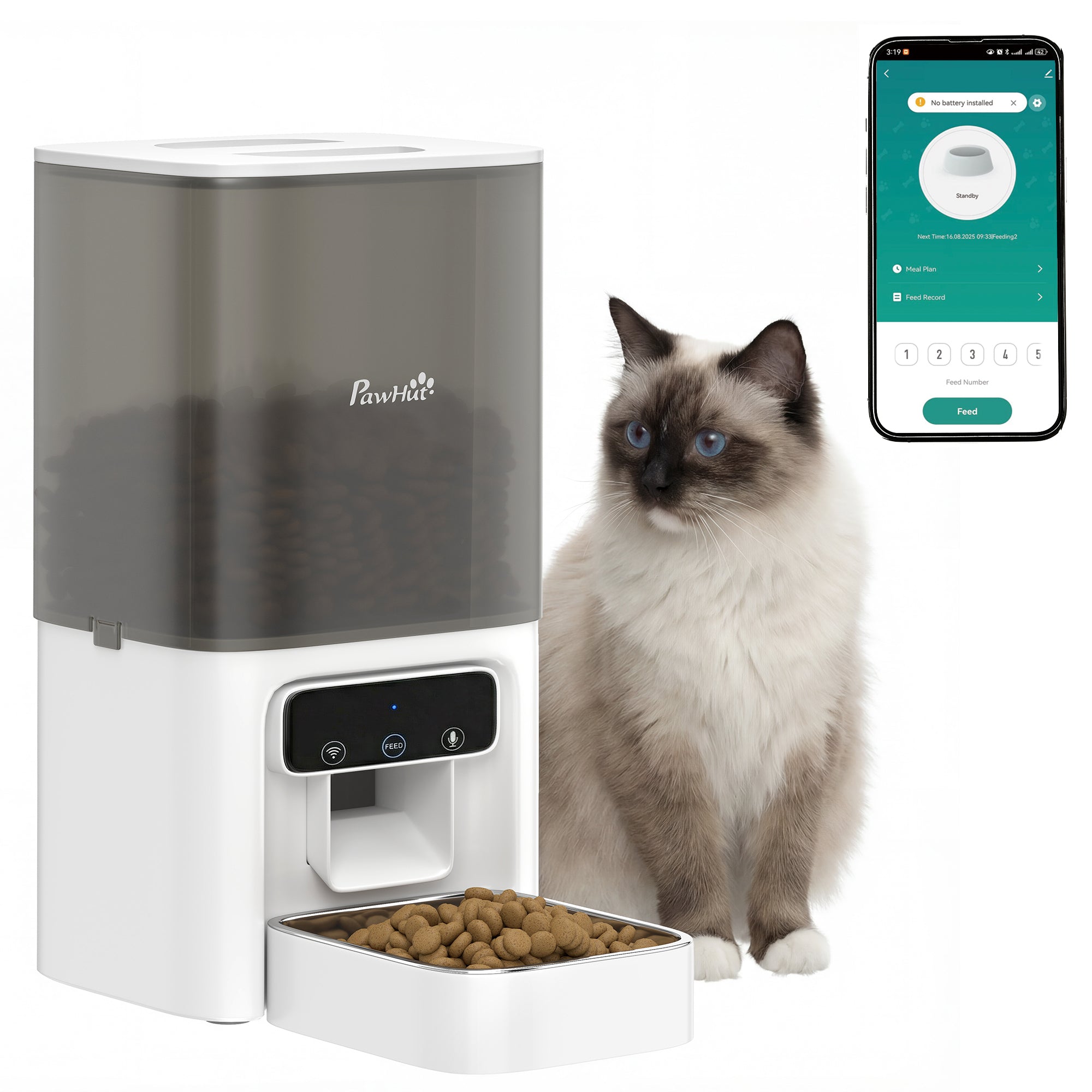 pawhut-distributeur-automatique-pour-chat-4-5-l-avec-bol-inox-et-wifi image 1