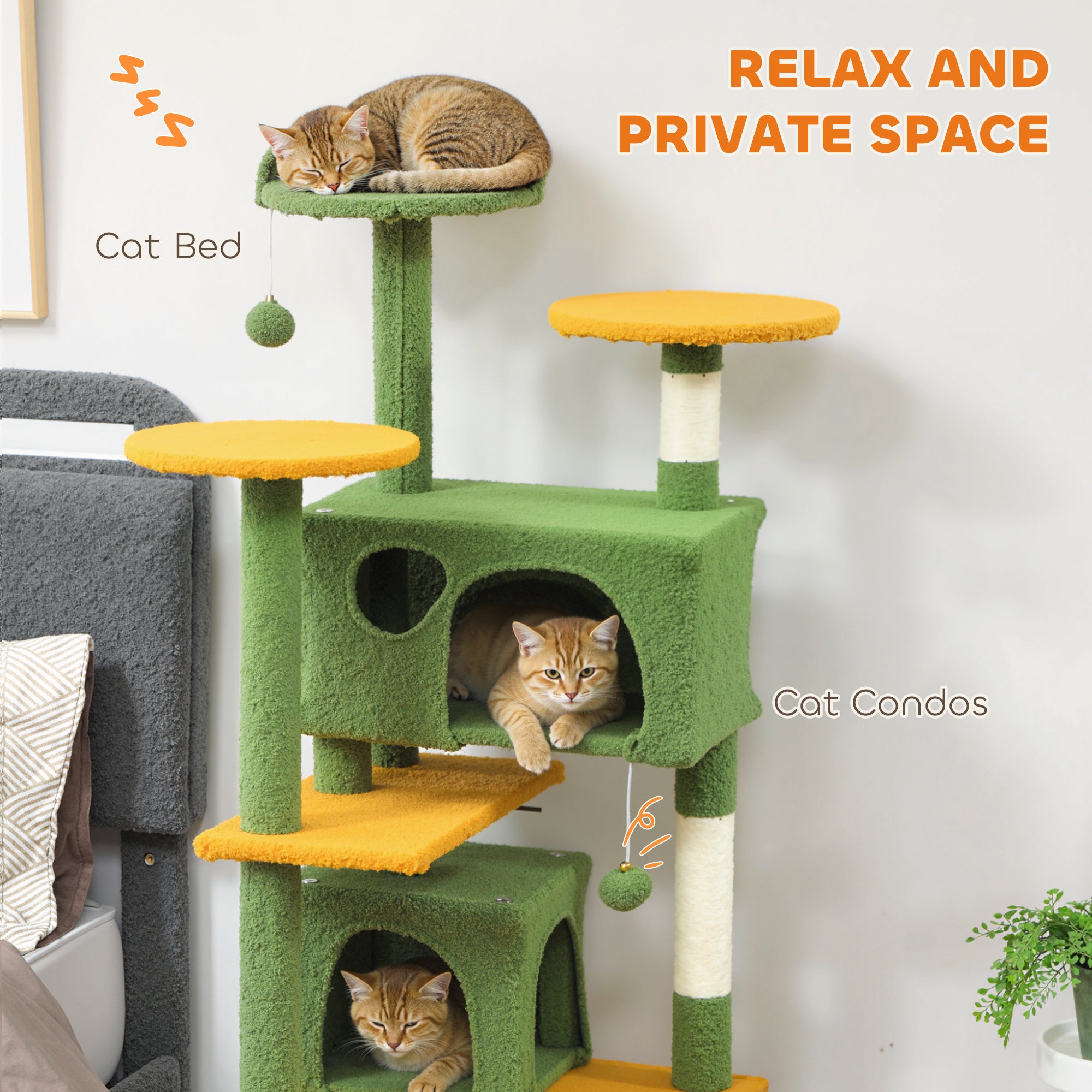 pawhut-arbre-chat-137-cm-54-vert-avec-niches-hamac-rampe-et-griffoirs-sisal image 7