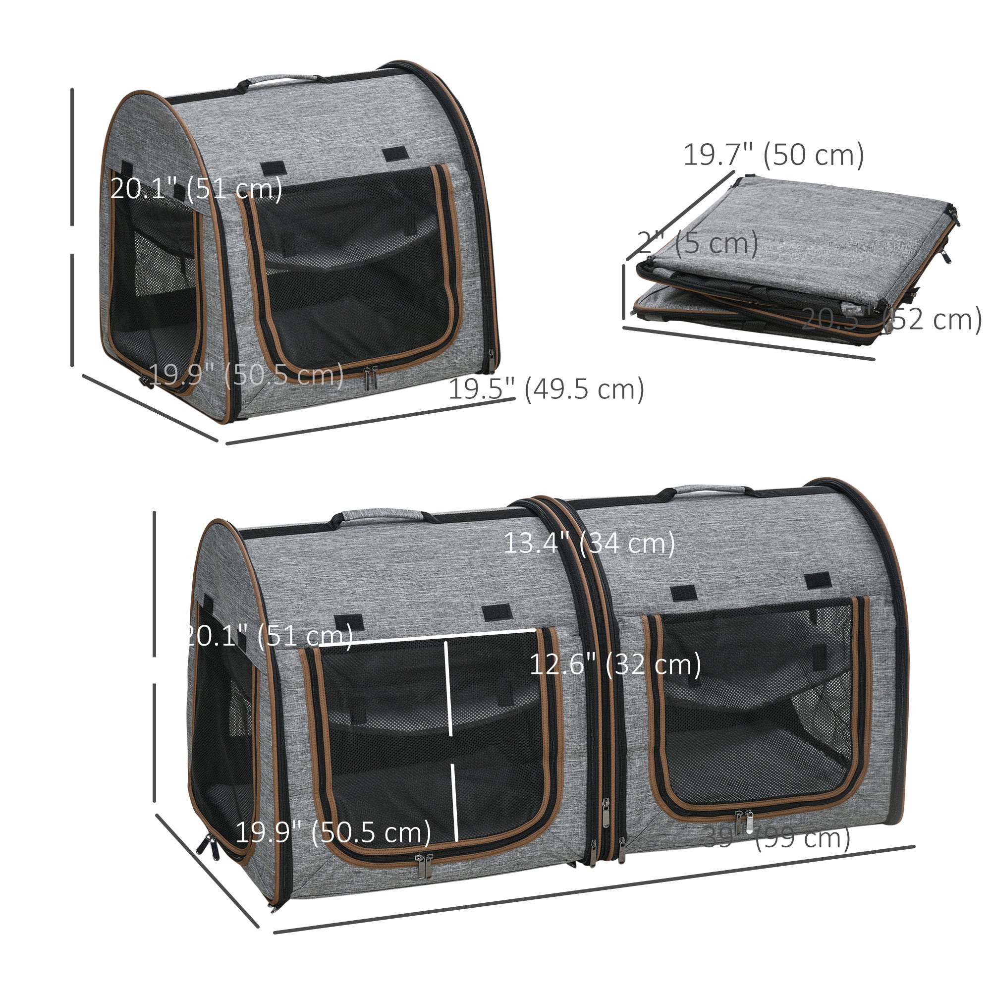 pawhut-sac-de-transport-double-pour-animaux-avec-s-parateur-et-coussins-gris image 5