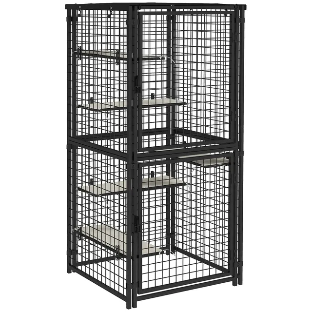 pawhut-grand-catio-m-tal-180-cm-avec-5-plateformes-et-auvent-noir image 1