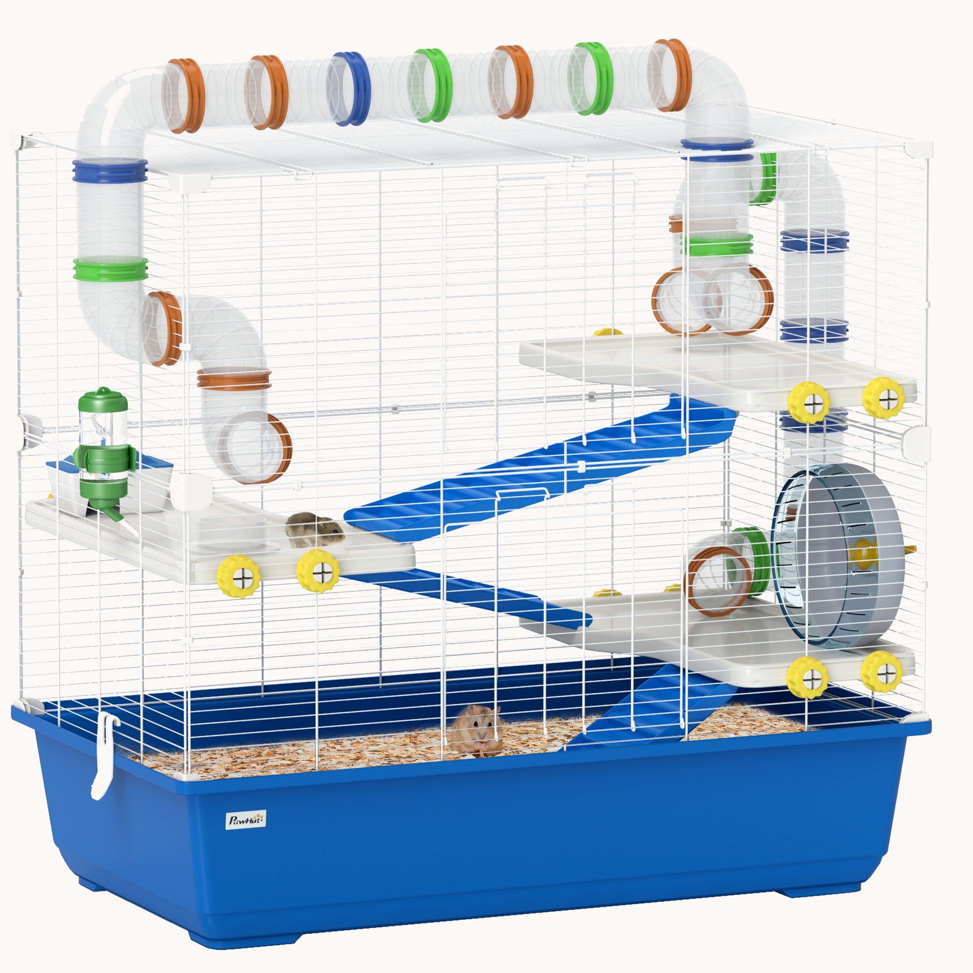 cage-hamster-4-tages-pawhut-avec-tubes-et-roue-78x45x73-cm-bleue image 1