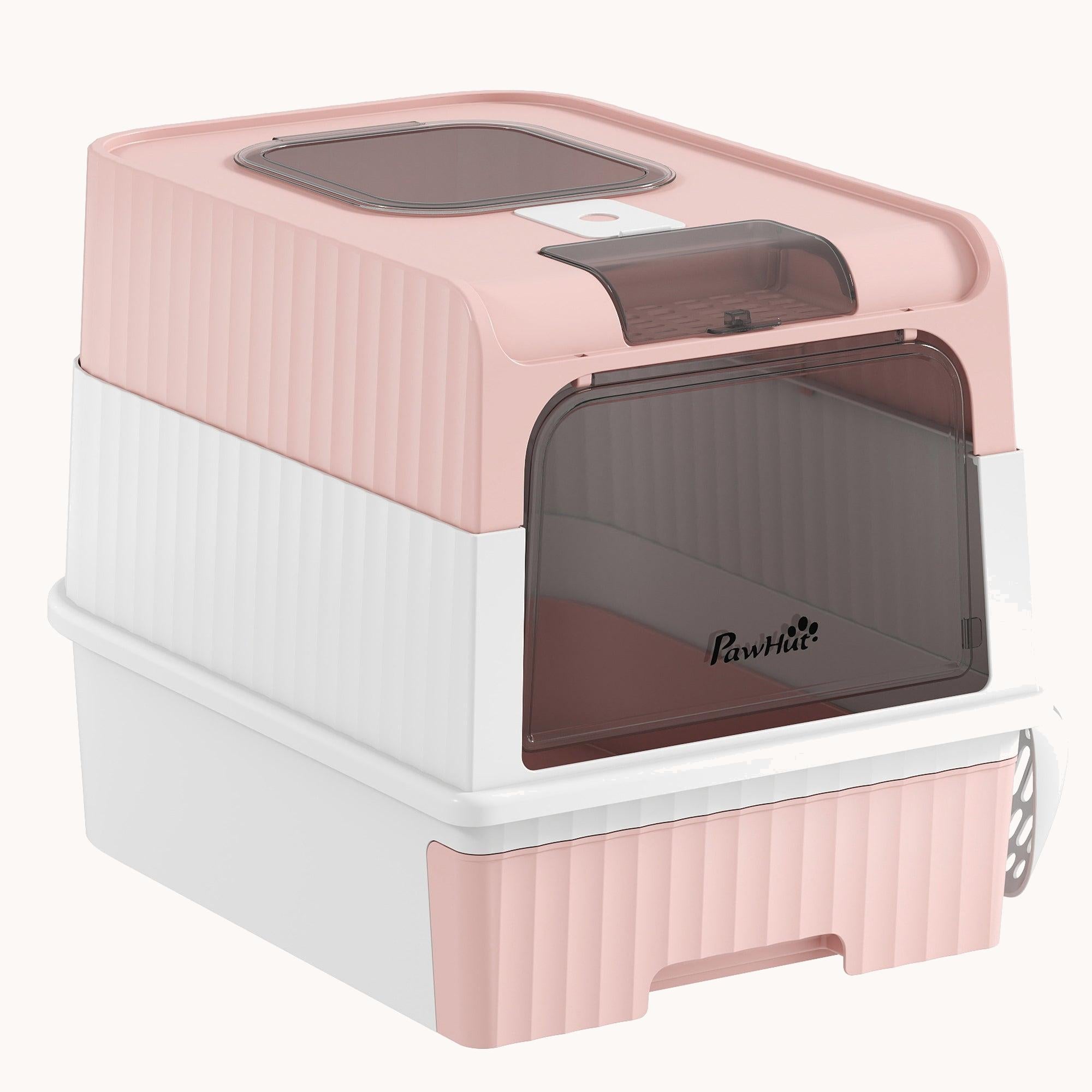 pawhut-bac-liti-re-pour-chat-ferm-avec-tiroir-pelle-et-sortie-par-le-dessus-rose image 2