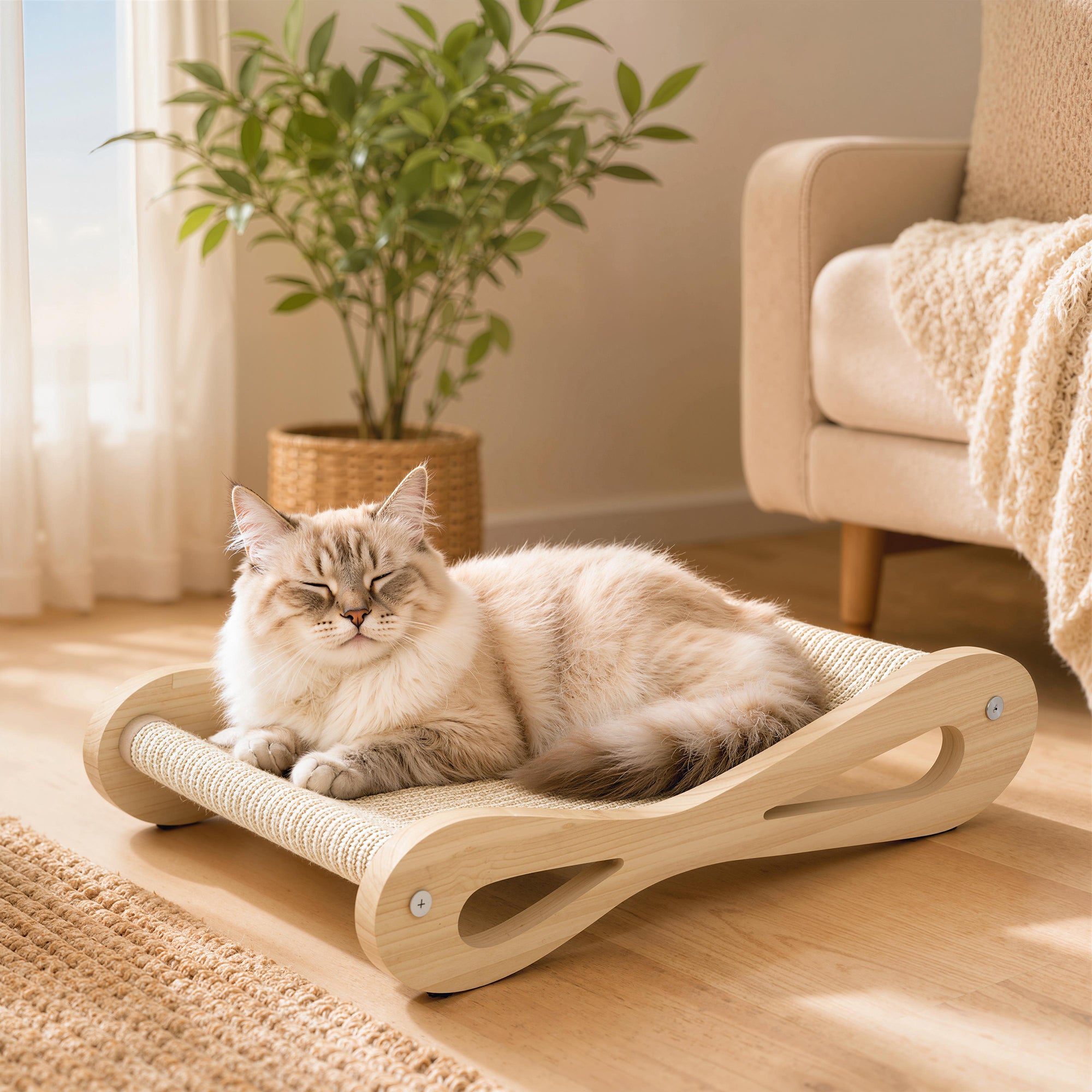 pawhut-lit-griffoir-2-en-1-sisal-avec-transat-bois-de-pin-60-x-35-x-13-cm-blanc- image 3
