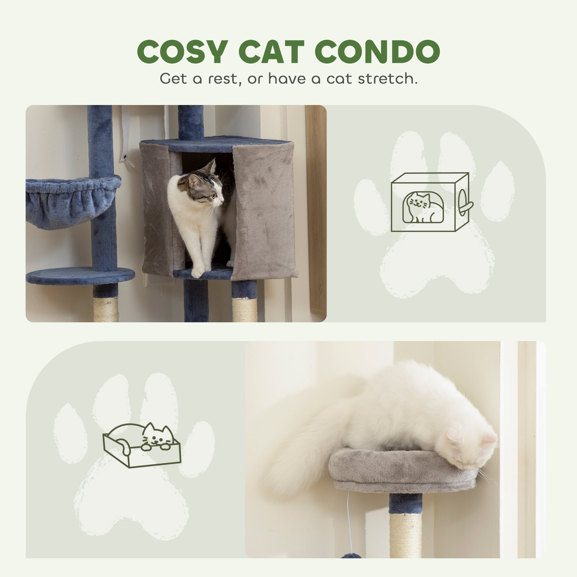 pawhut-arbre-chat-moderne-122-cm-bleu-gris-niche-hamac-perchoir-et-griffoirs image 7