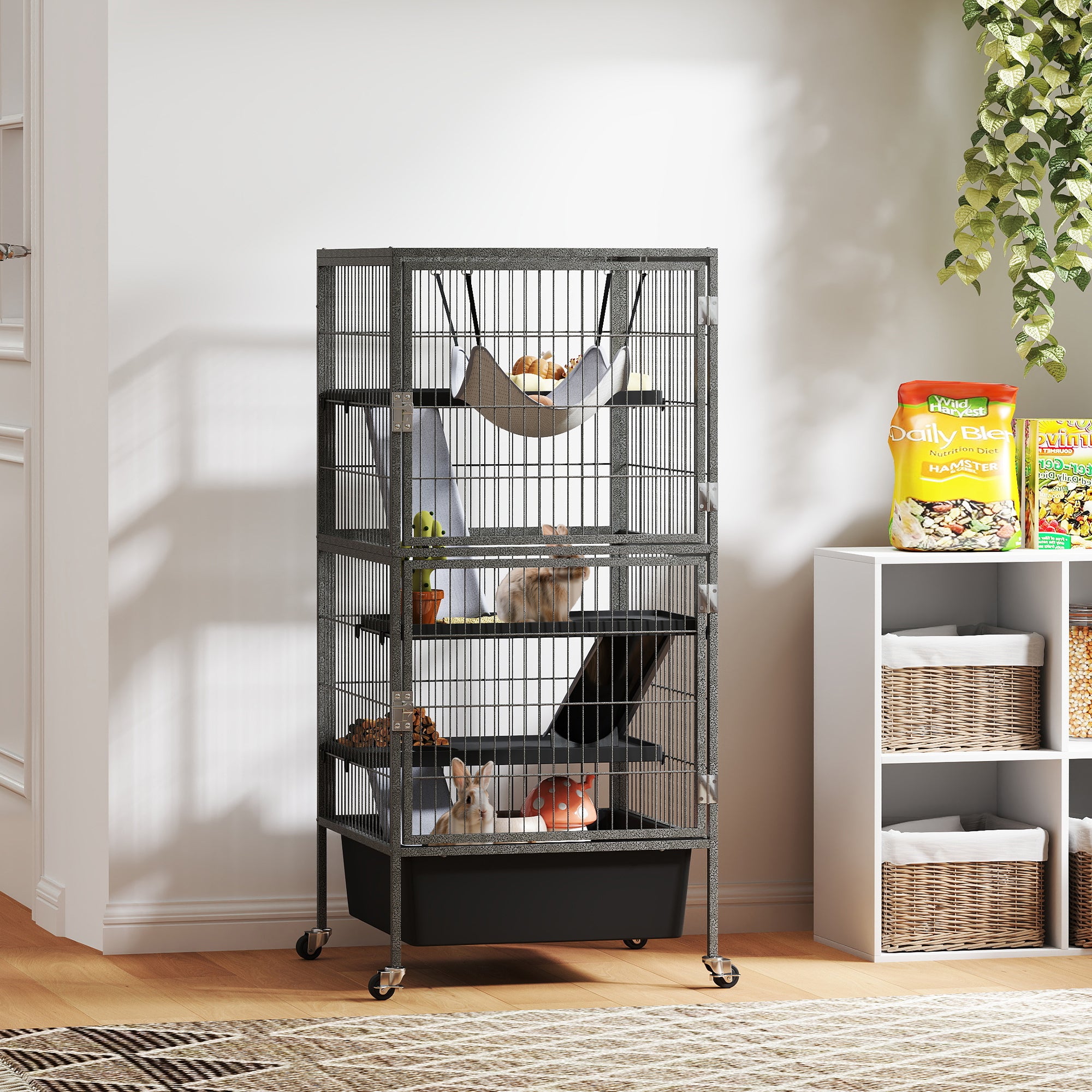 pawhut-cage-roulettes-4-niveaux-45-pouces-avec-bac-profond-6-pouces image 5