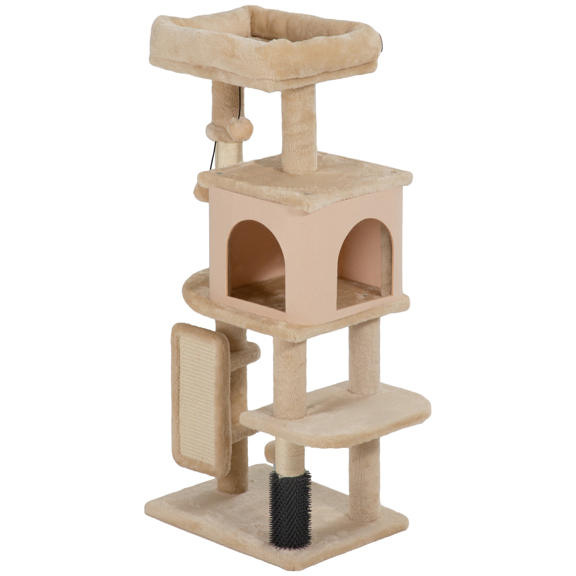 pawhut-arbre-chat-41-avec-niche-couchage-griffoirs-et-brosse-beige image 2