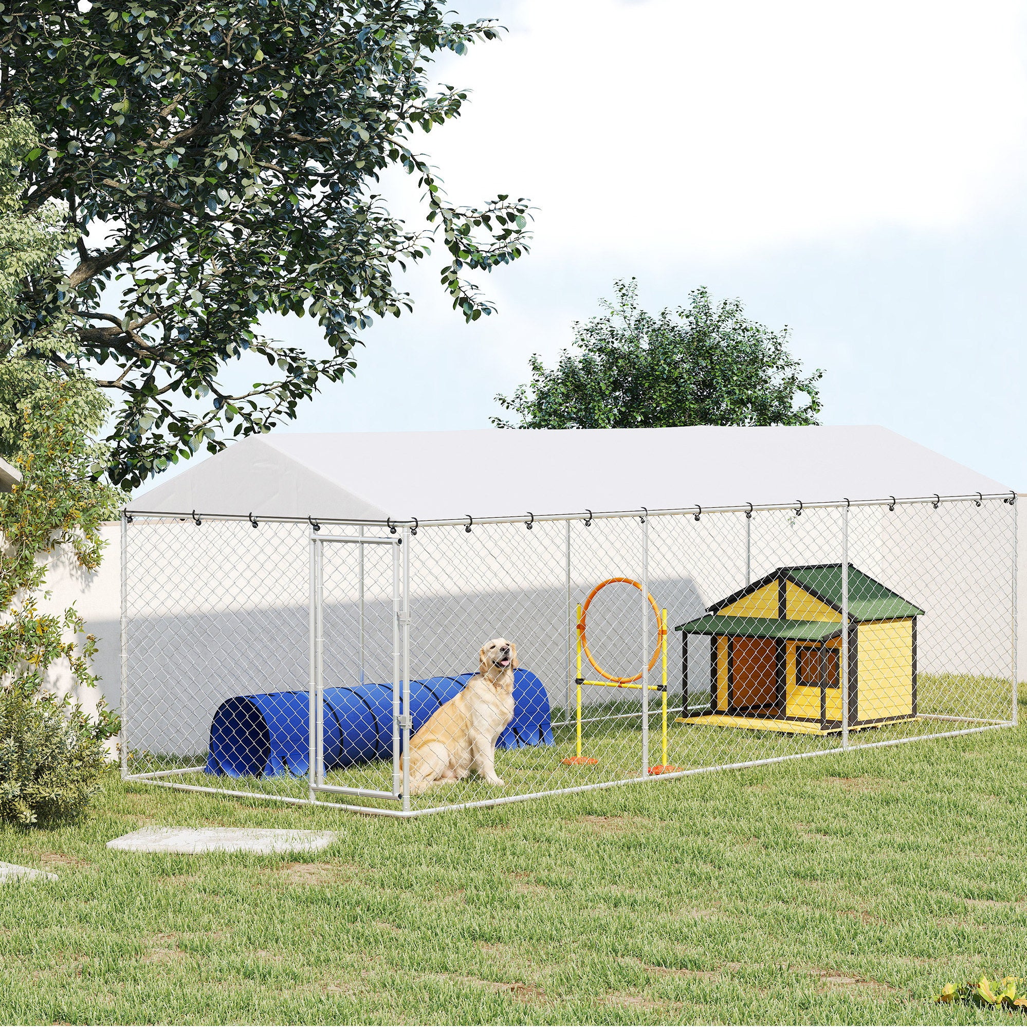pawhut-chenil-ext-rieur-walk-in-20-x-7-5-avec-toit-tanche-argent image 3