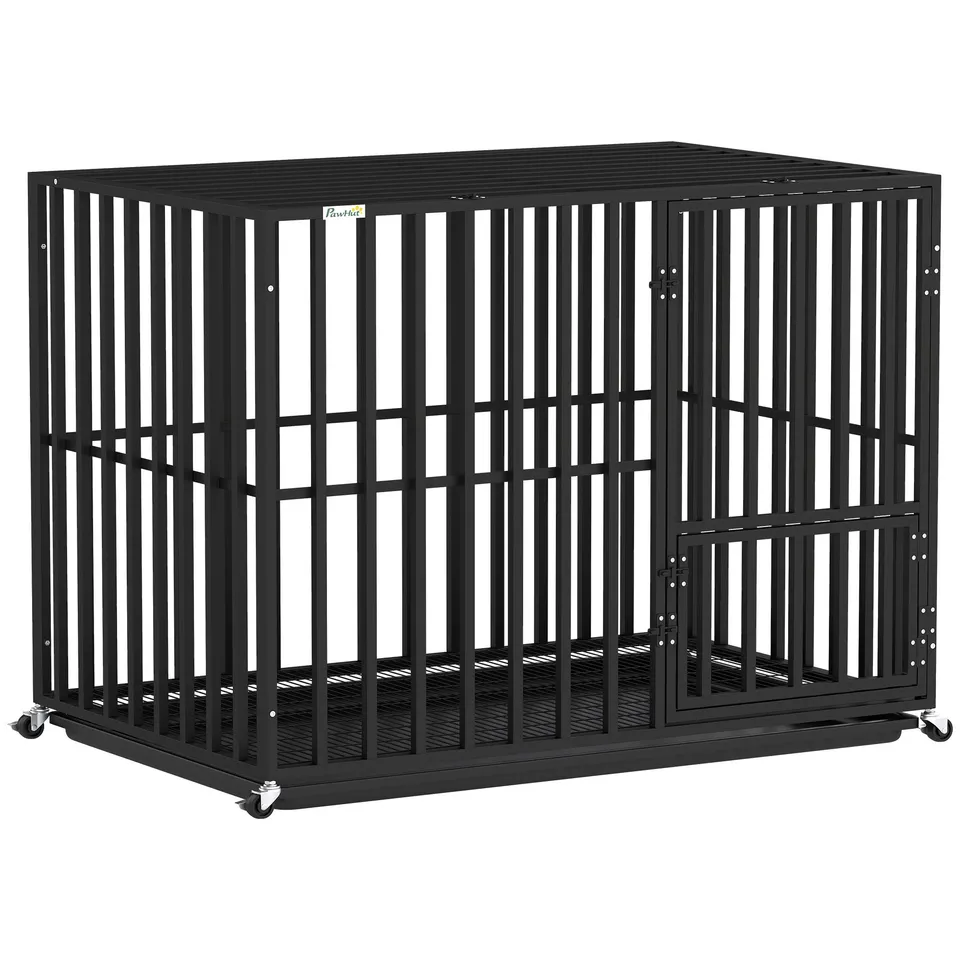pawhut-cage-chien-robuste-xxl-107-x-69-x-81-cm-avec-roues-noire image 1