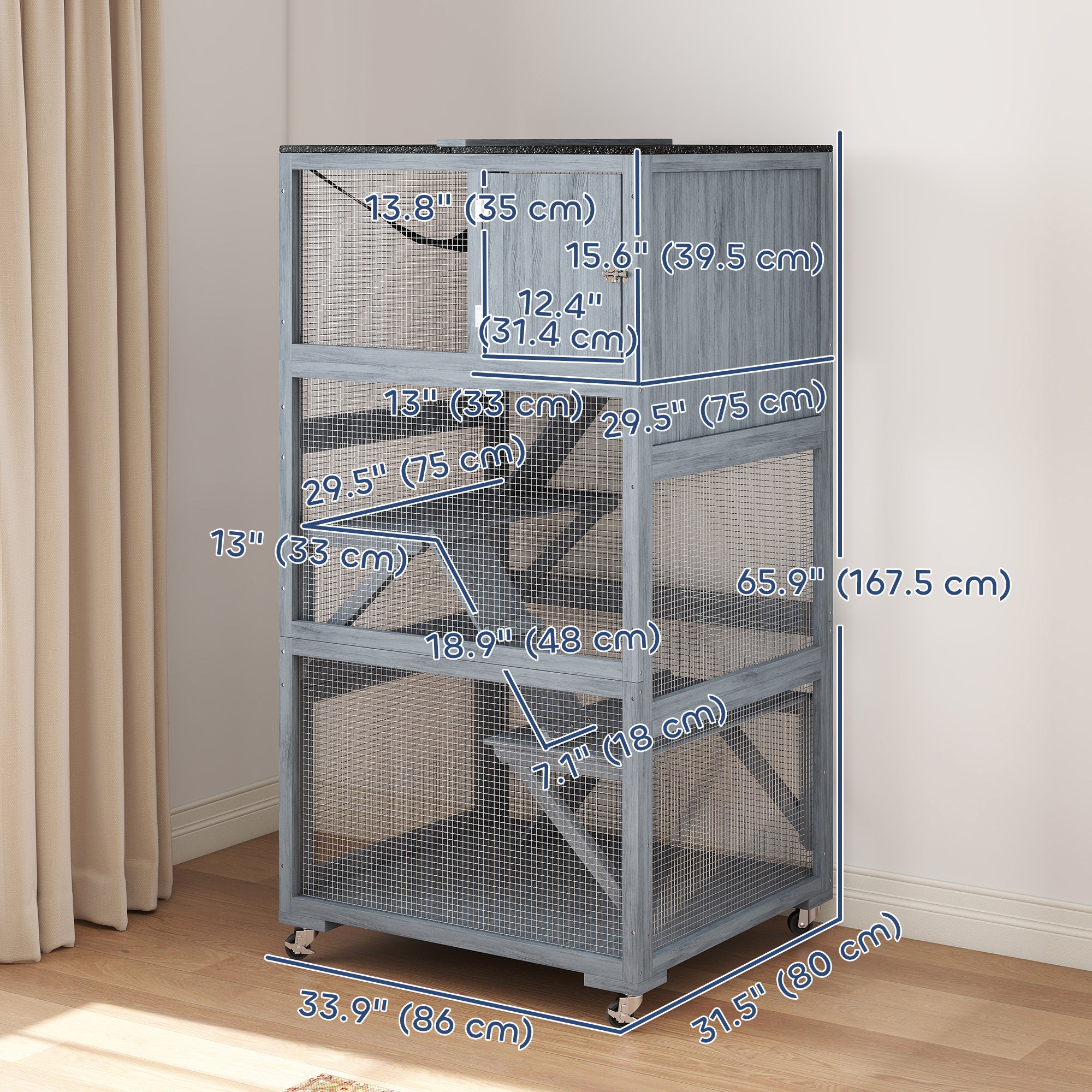 pawhut-catio-ext-rieur-66-pouces-sur-roues-avec-hamac-et-plateformes-gris image 5