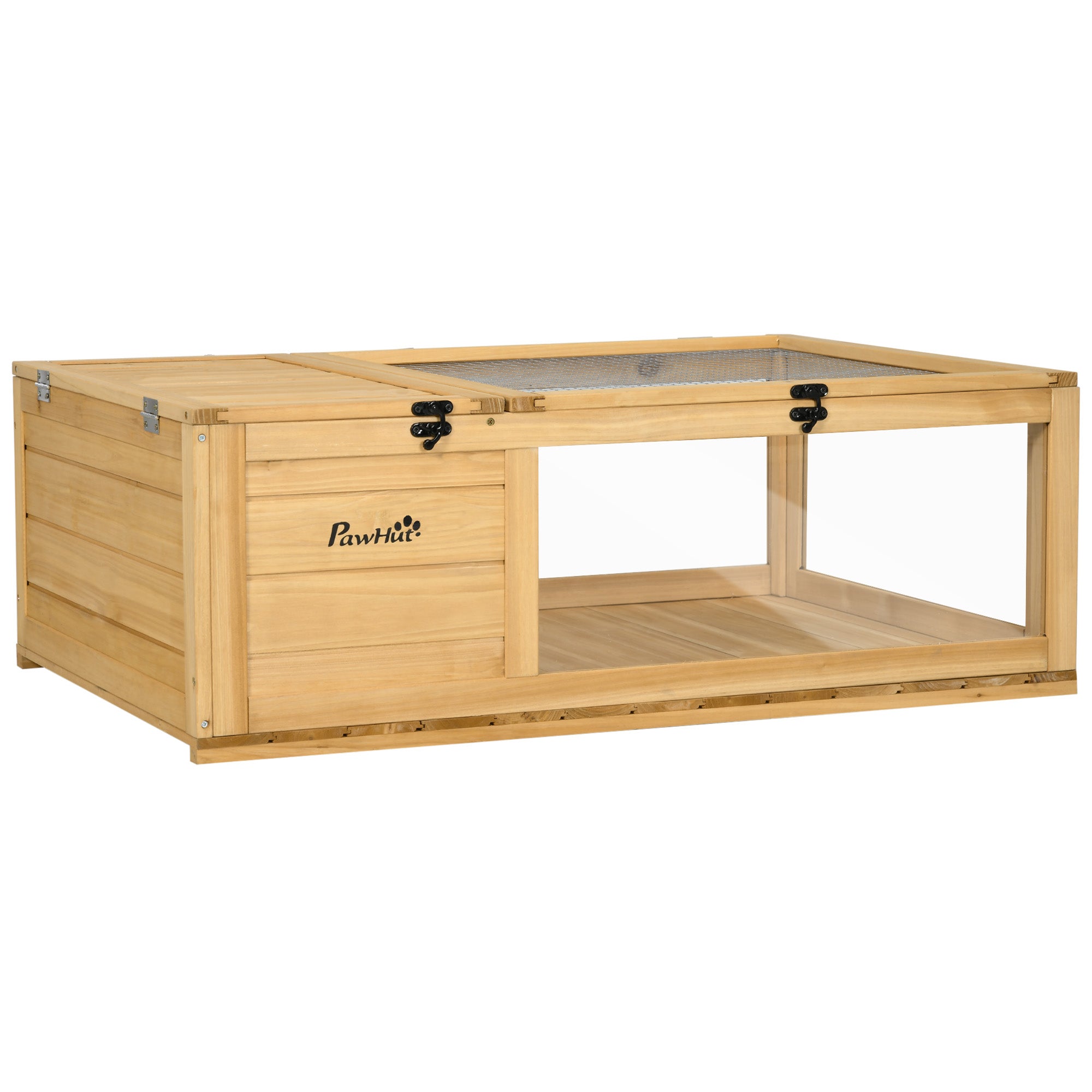 pawhut-maison-tortue-en-bois-2-pi-ces-jaune-clair-habitat-reptile-d-int-rieur image 2