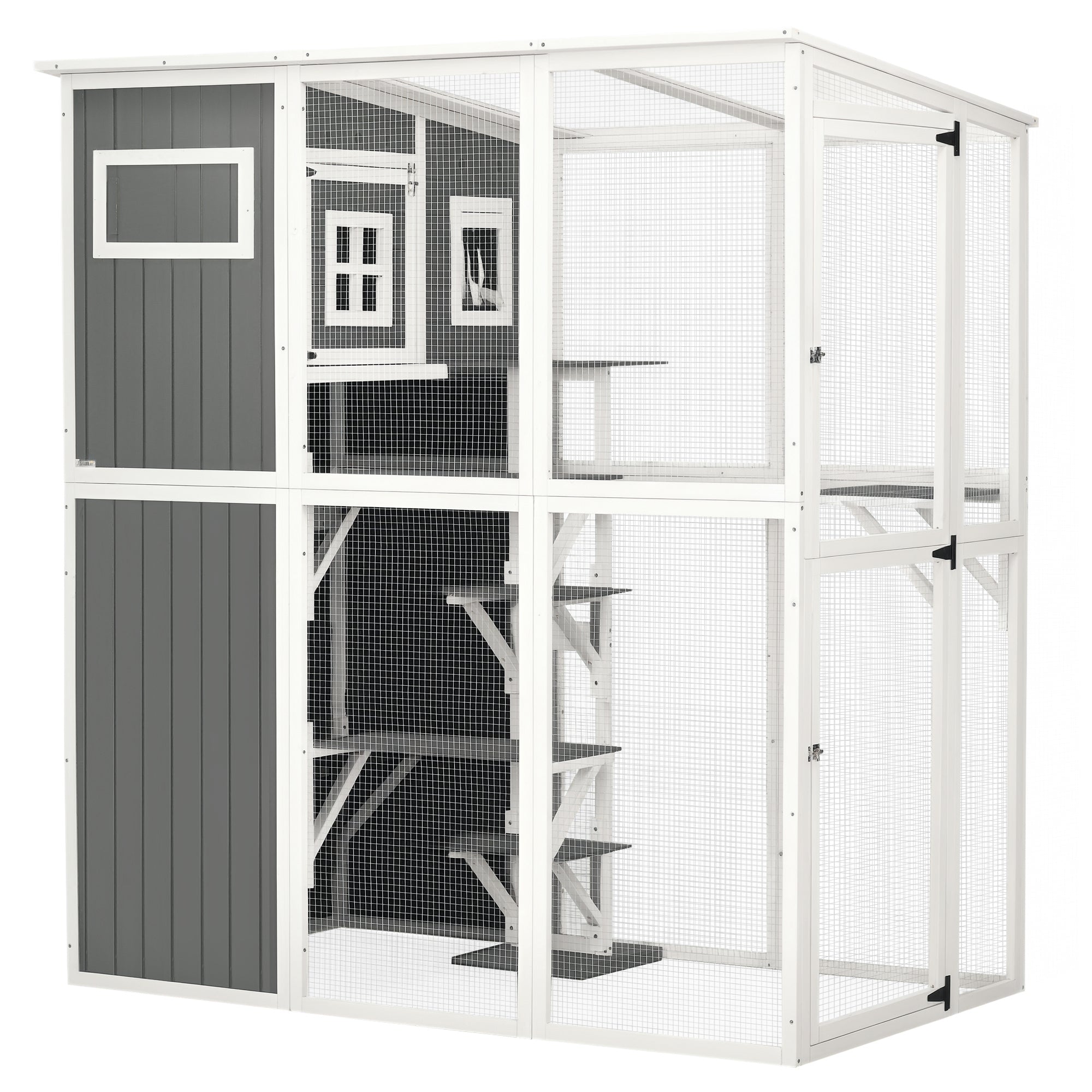 pawhut-catio-ext-rieur-walk-in-66-5-avec-plateformes-et-toit-pvc-gris-anthracite image 1