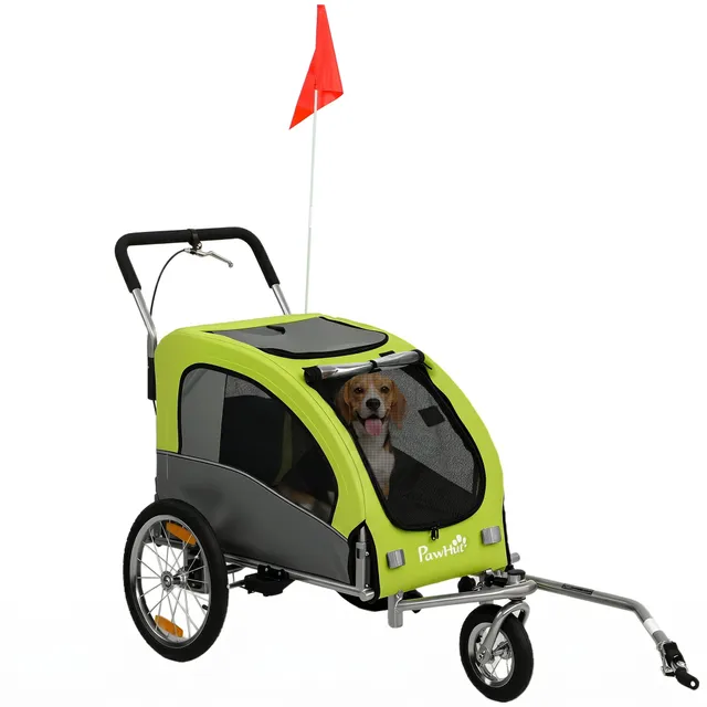 pawhut-remorque-v-lo-et-poussette-pliable-pour-chien-20-kg-verte image 1
