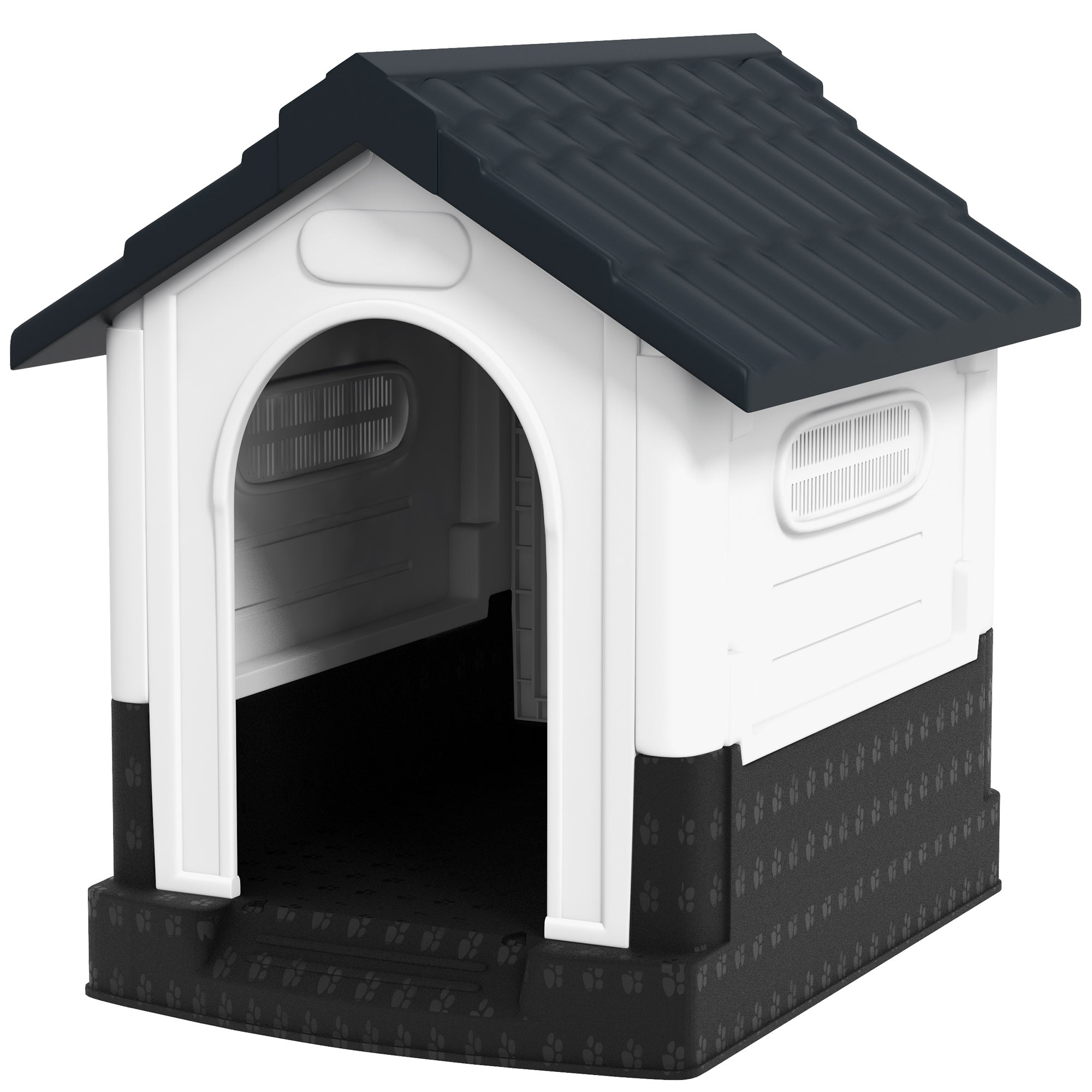 pawhut-niche-chien-plastique-tanche-grise-avec-fen-tres-pour-petits-chiens image 2