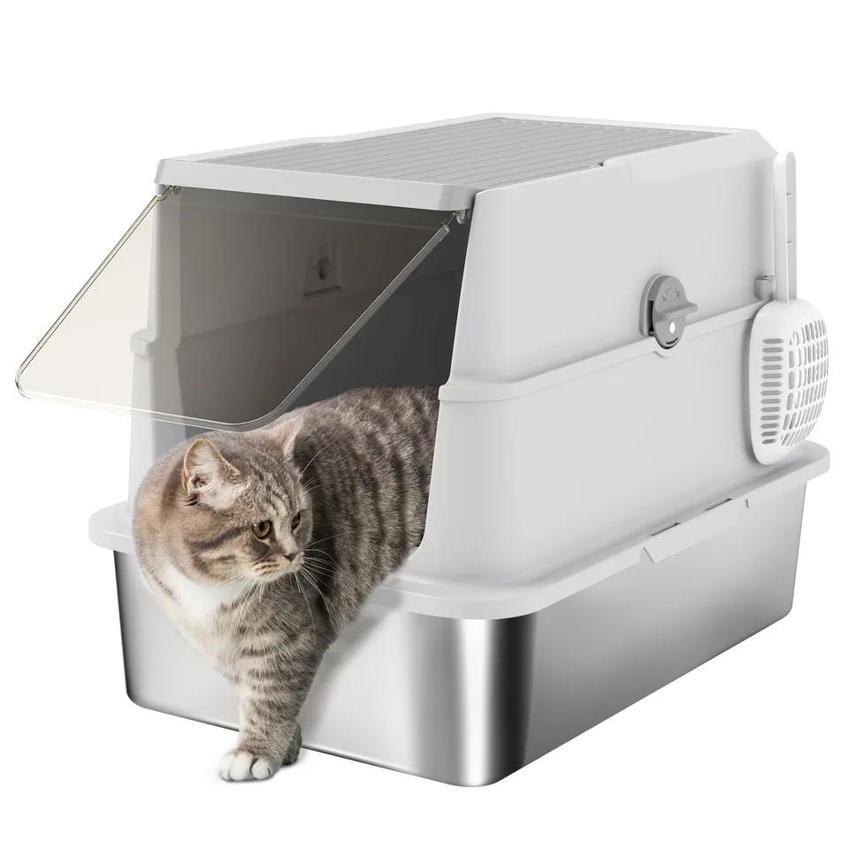 pawhut-bac-liti-re-chat-xl-ferm-inox-avec-d-sodorisant-acier image 1