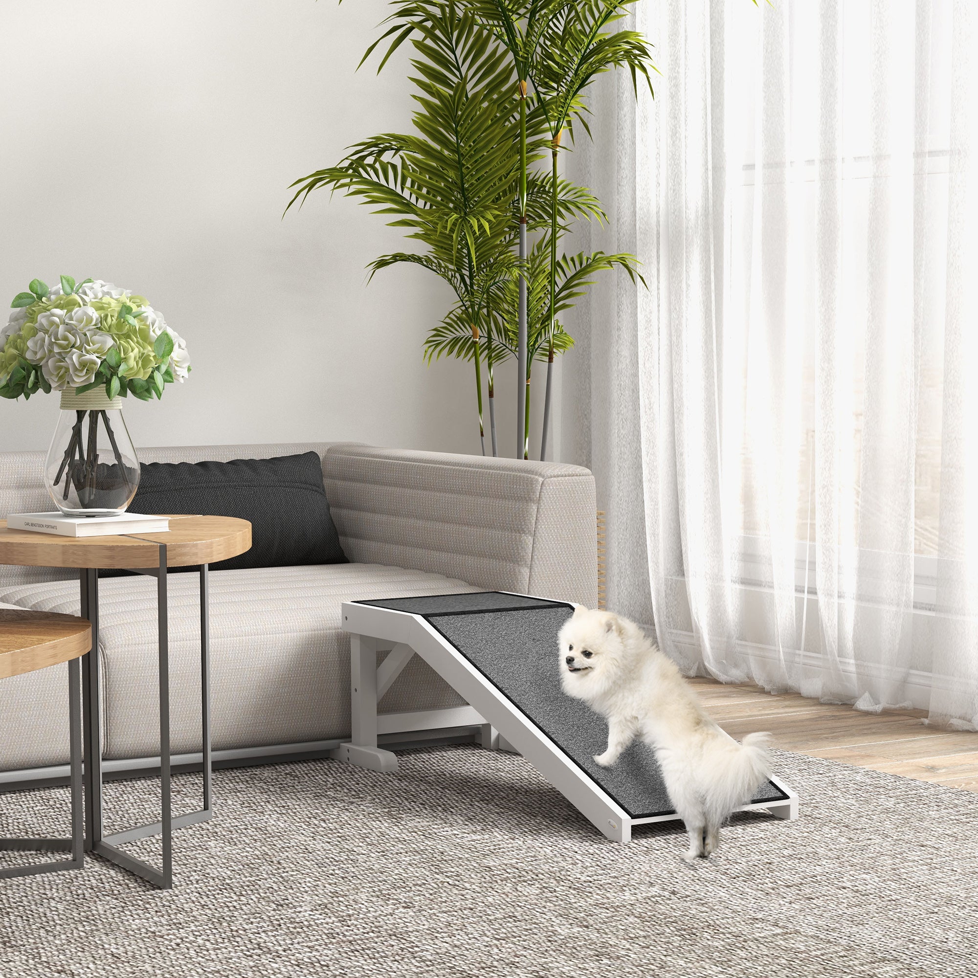 pawhut-rampe-chien-pour-lit-124-cm-avec-tapis-antid-rapant-et-plateforme-blanche image 4