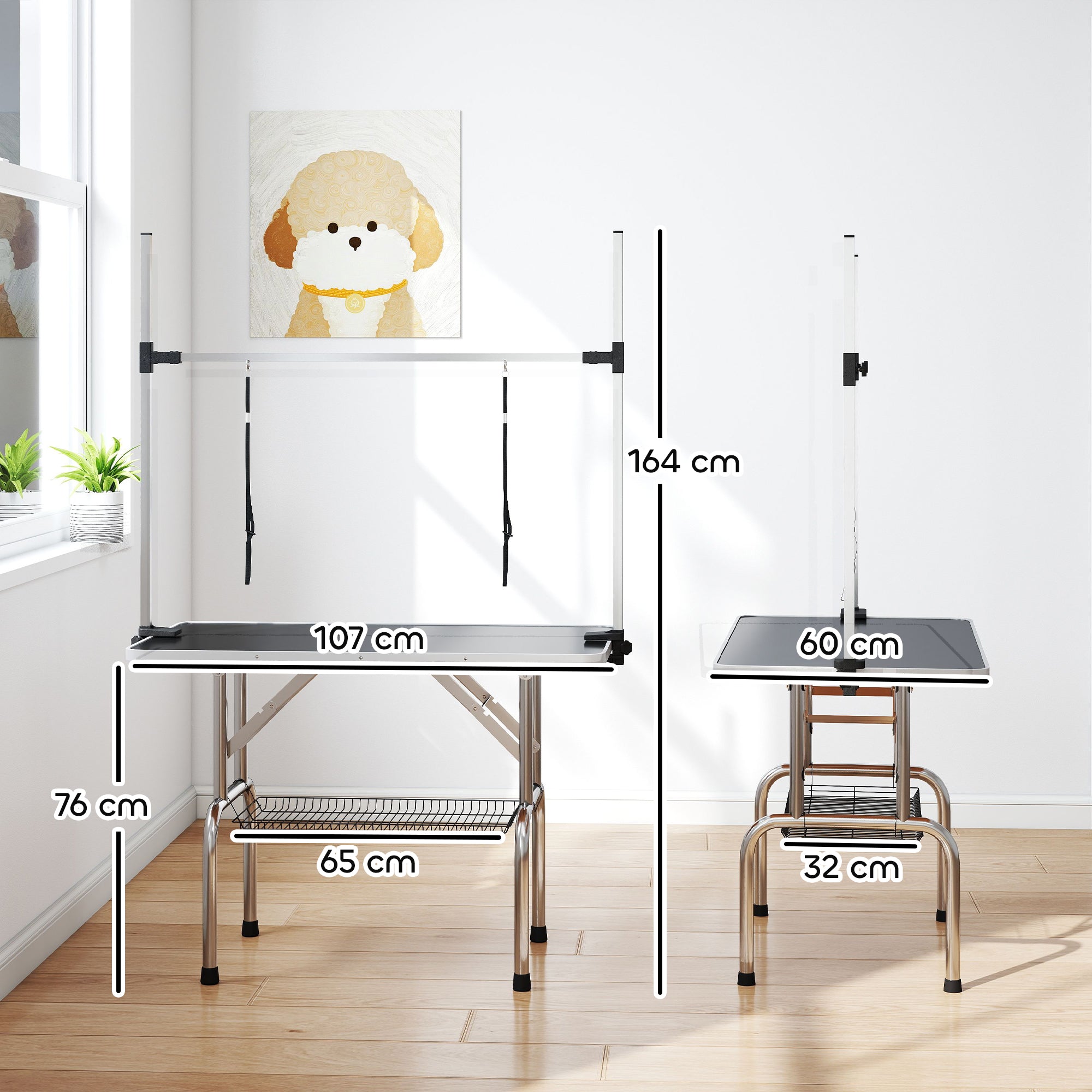 pawhut-table-de-toilettage-pliante-r-glable-107-x-60-x-164-cm-noire image 5