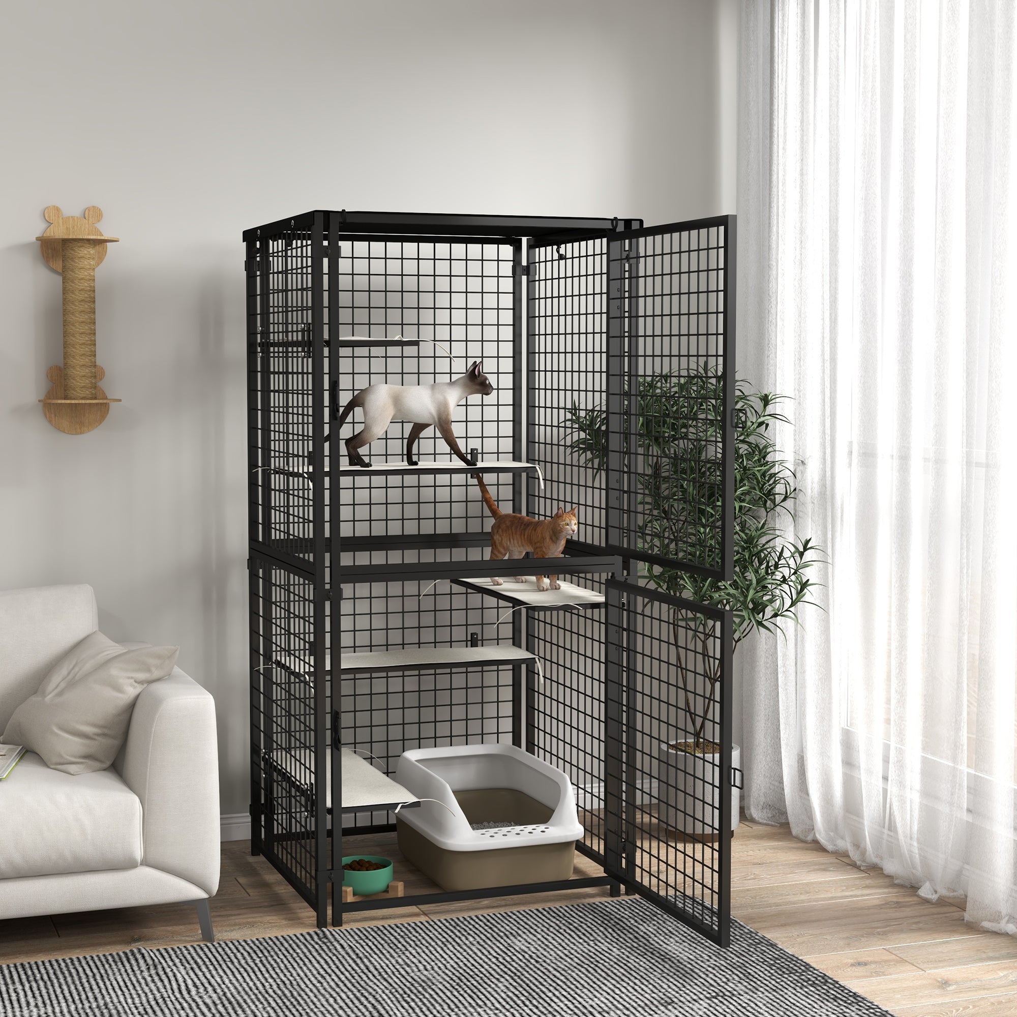 pawhut-grand-catio-m-tal-180-cm-avec-5-plateformes-et-auvent-noir image 3