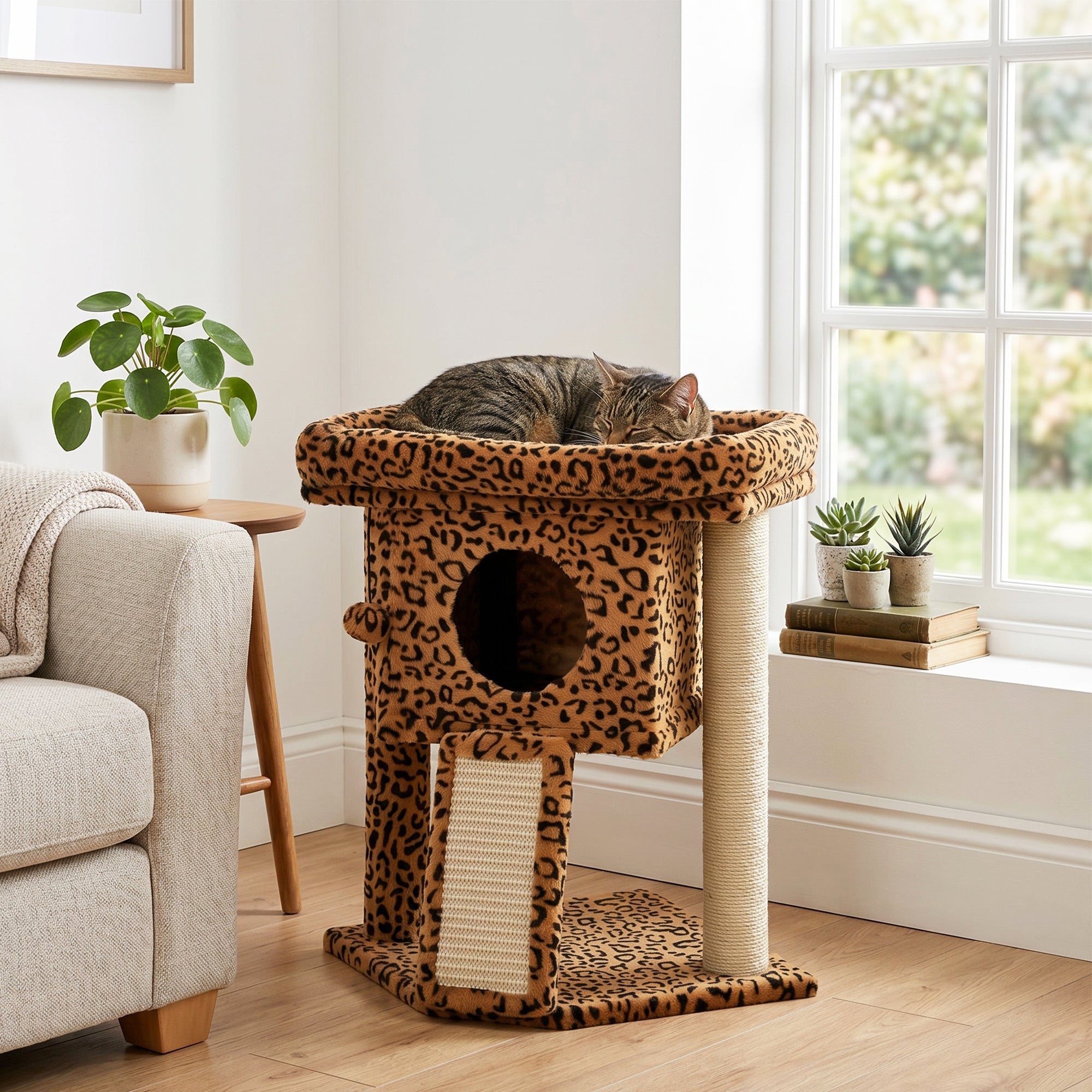 pawhut-petit-arbre-chat-l-opard-avec-perchoir-niche-et-griffoir image 4