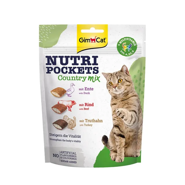 gimcat-nutri-pockets-country-mix-150-g-snack-croustillant-canard-b-uf-dinde image 1
