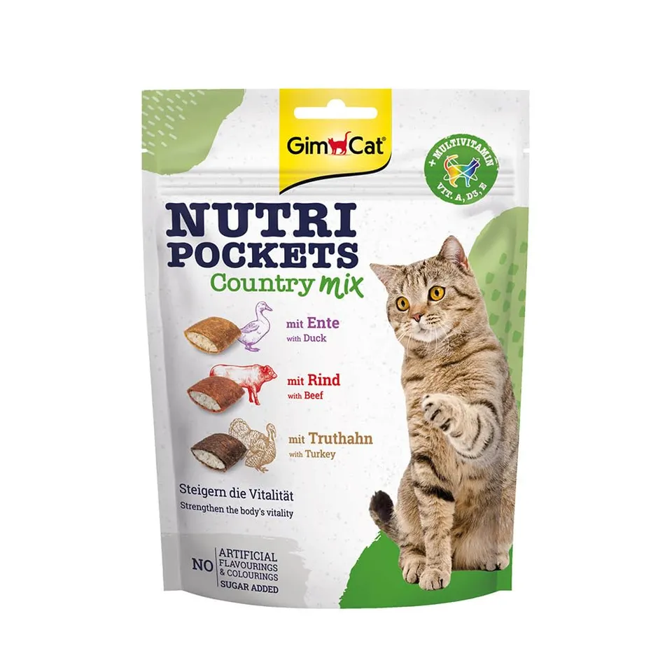 gimcat-nutri-pockets-country-mix-150-g-snack-croustillant-canard-b-uf-dinde image 1