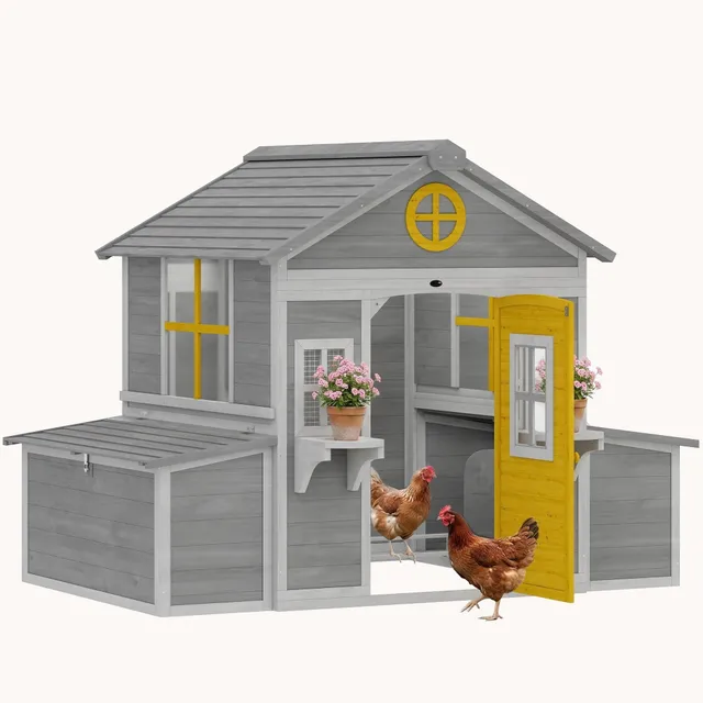 pawhut-poulailler-bois-182-x-126-x-136-cm-pour-2-4-poules-2-pondoirs-gris image 1